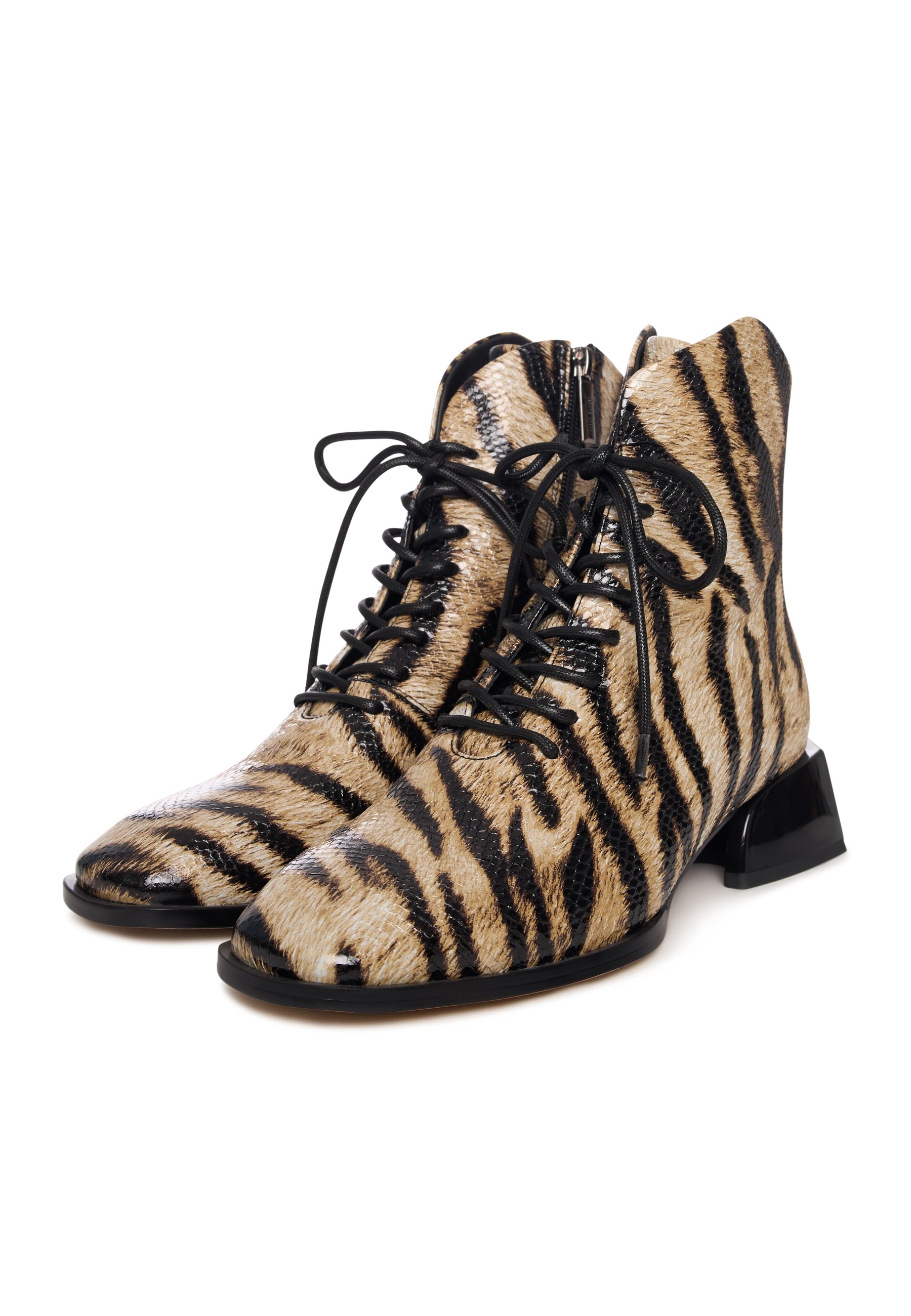 Geometric Heel Lace-Up Bootie - Cheetah