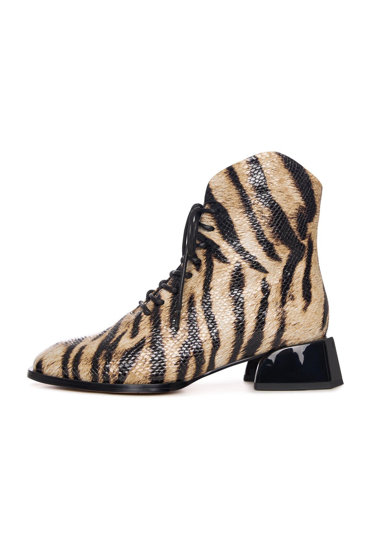 Geometric Heel Lace-Up Bootie - Cheetah