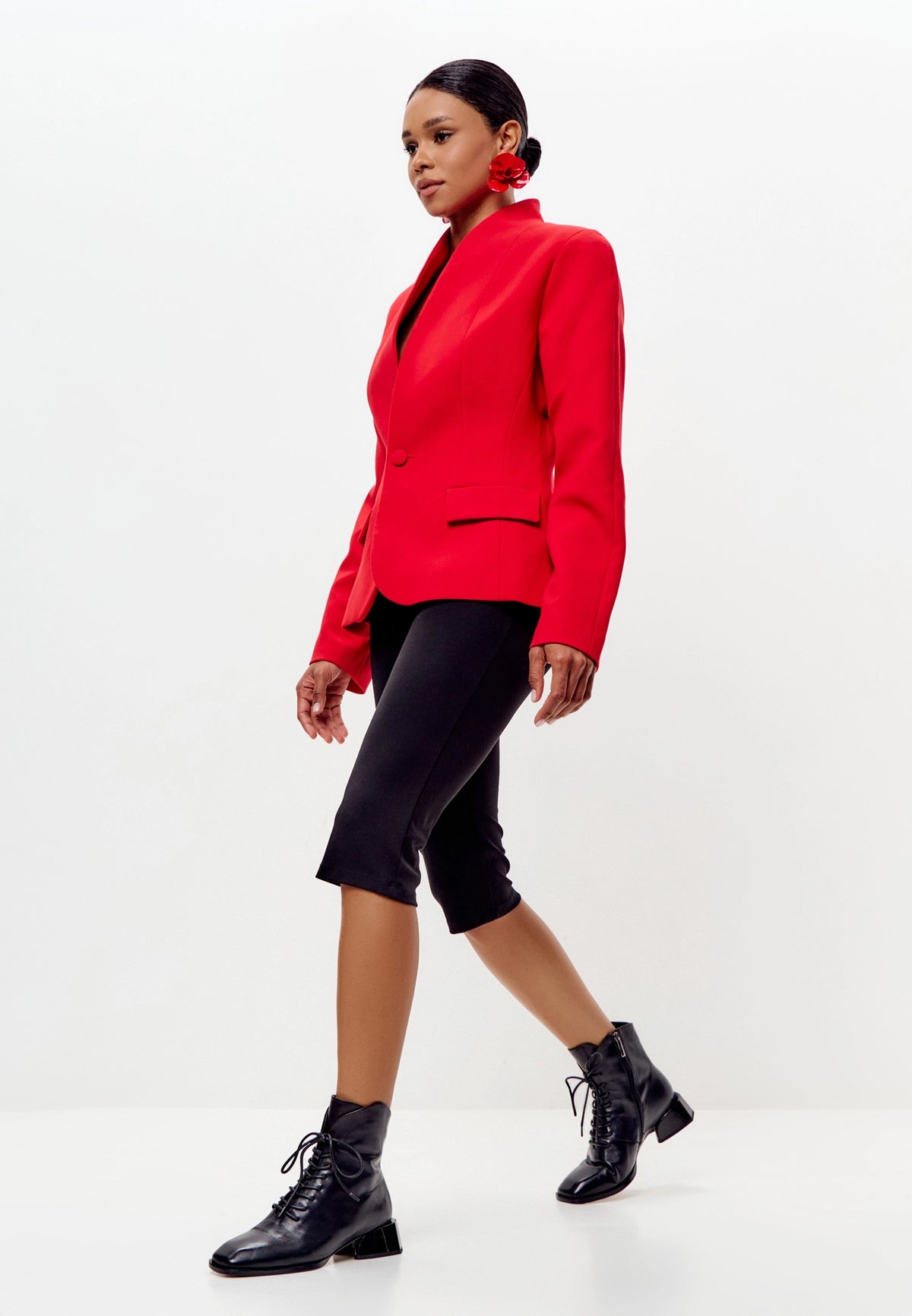 Geometric Heel Lace-Up Bootie - Black