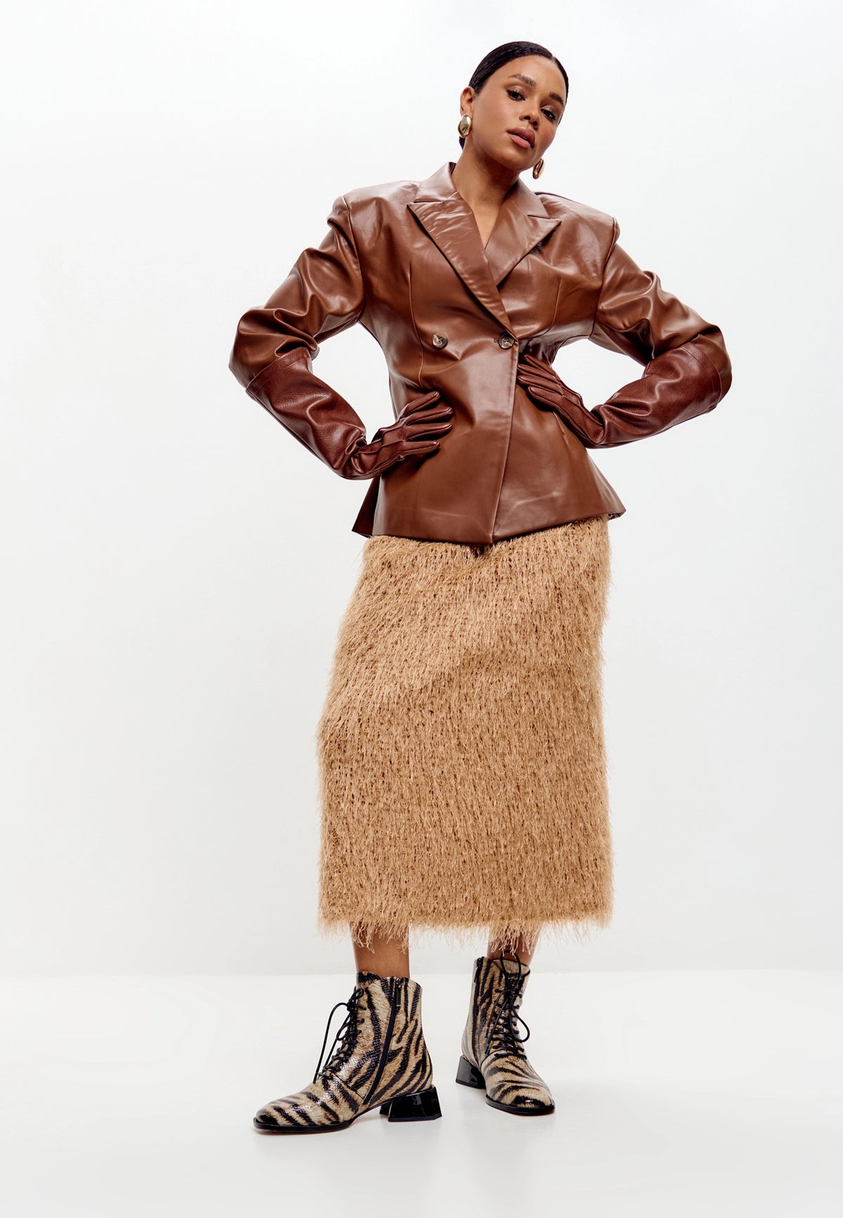 Geometric Heel Lace-Up Bootie - Cheetah