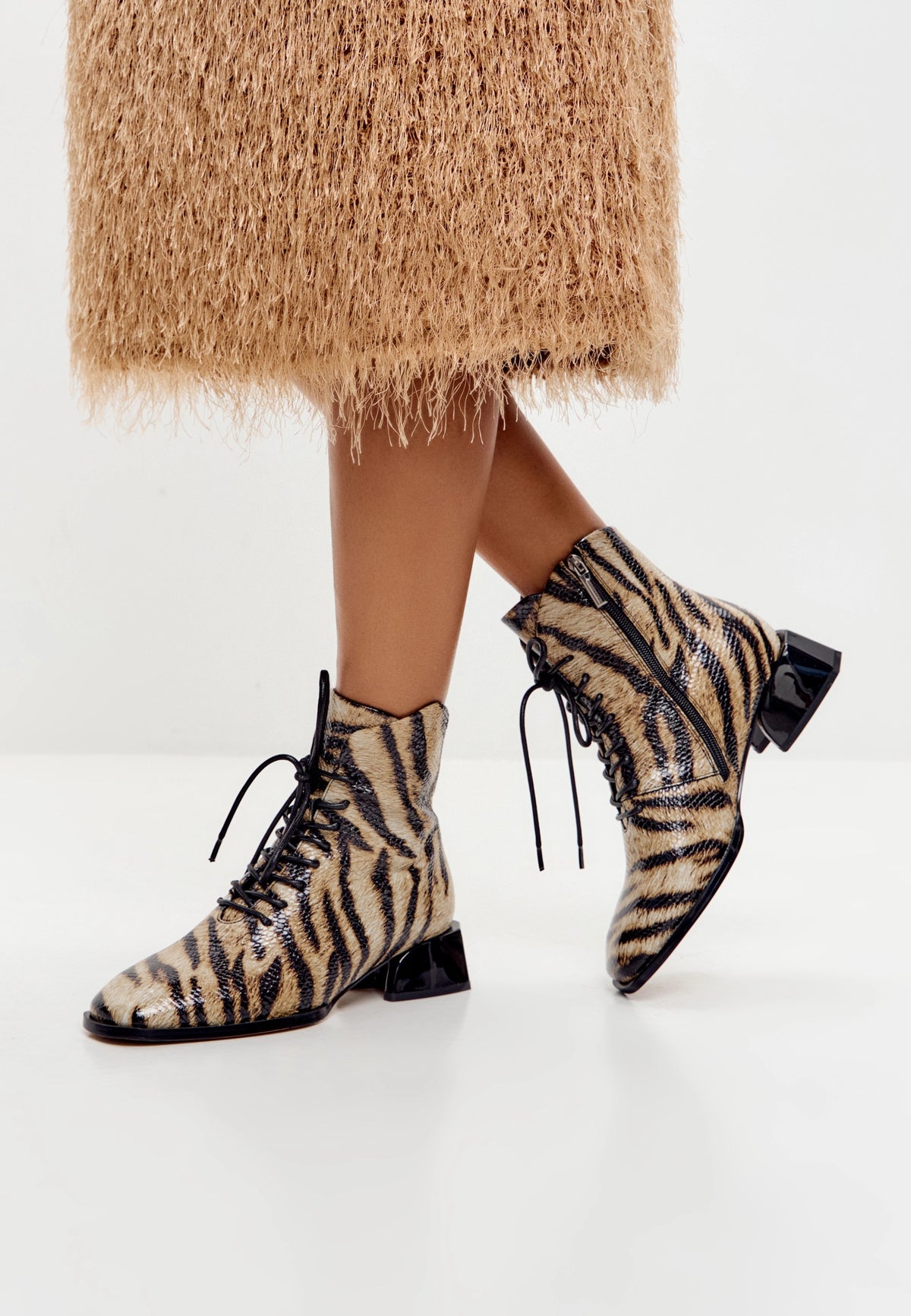 Geometric Heel Lace-Up Bootie - Cheetah