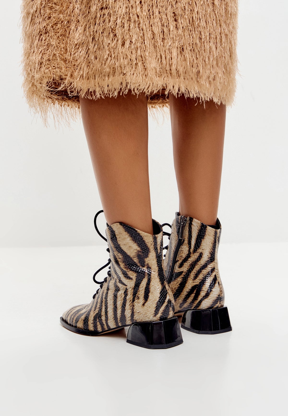 Geometric Heel Lace-Up Bootie - Cheetah