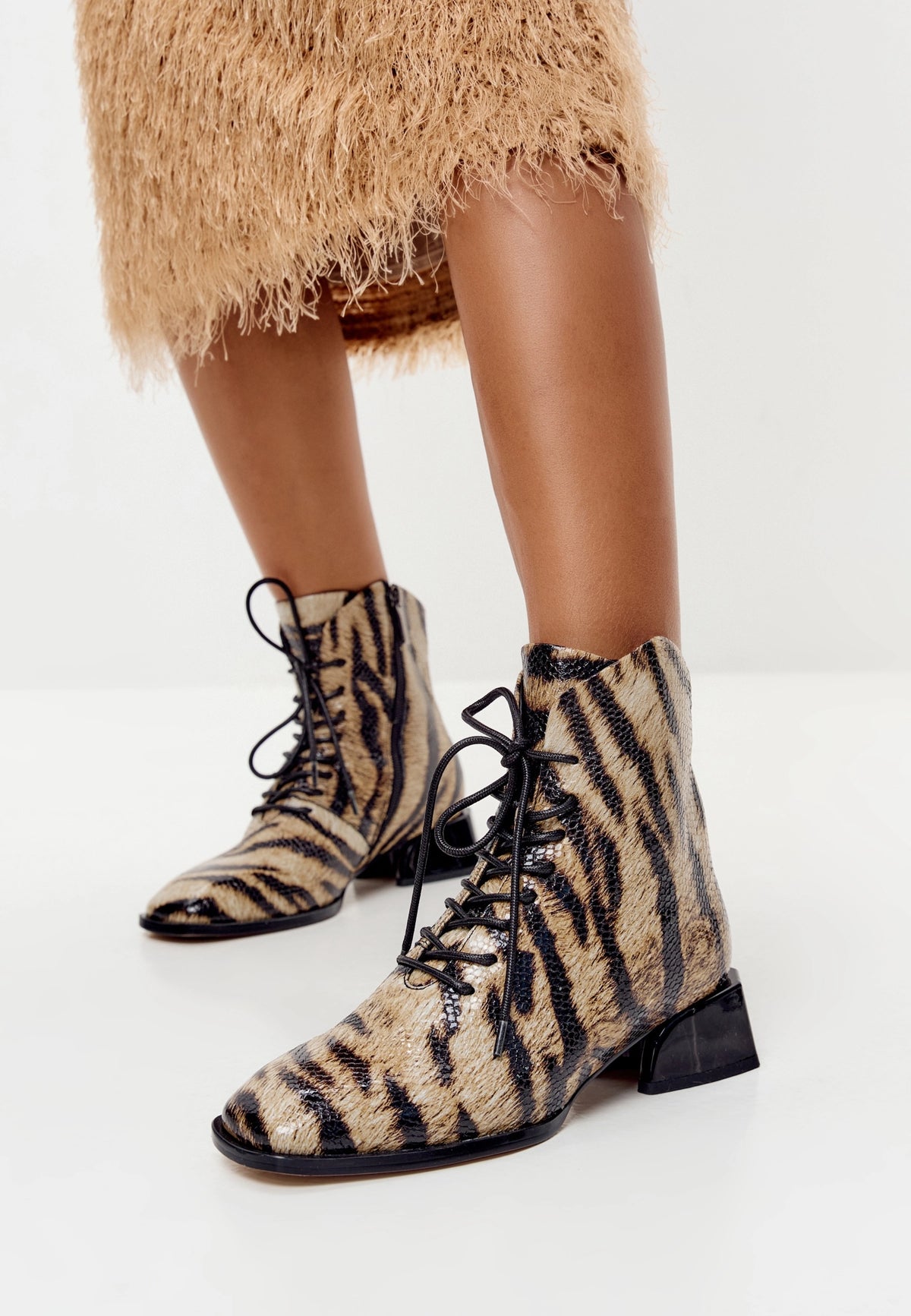 Geometric Heel Lace-Up Bootie - Cheetah