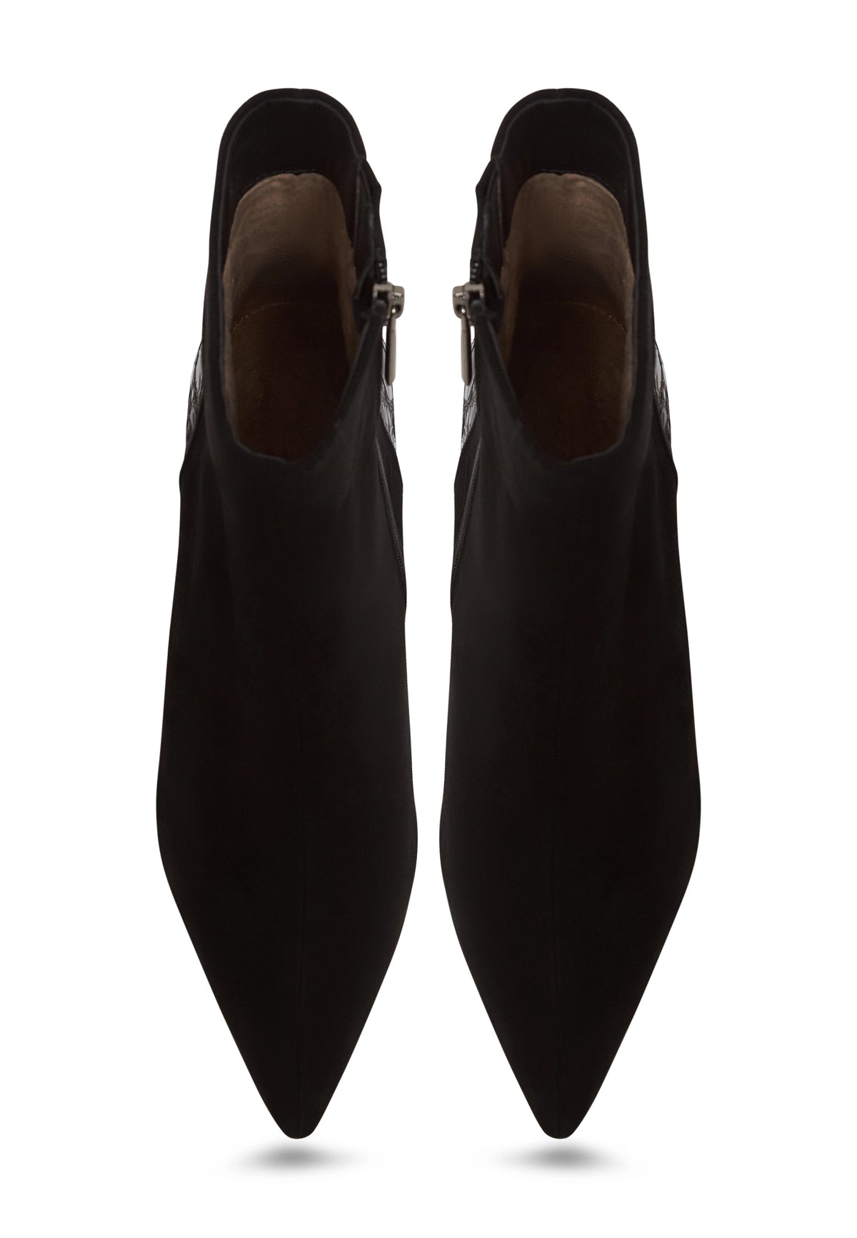 Textured Heel Pointed Ankle Boot - Black Croc