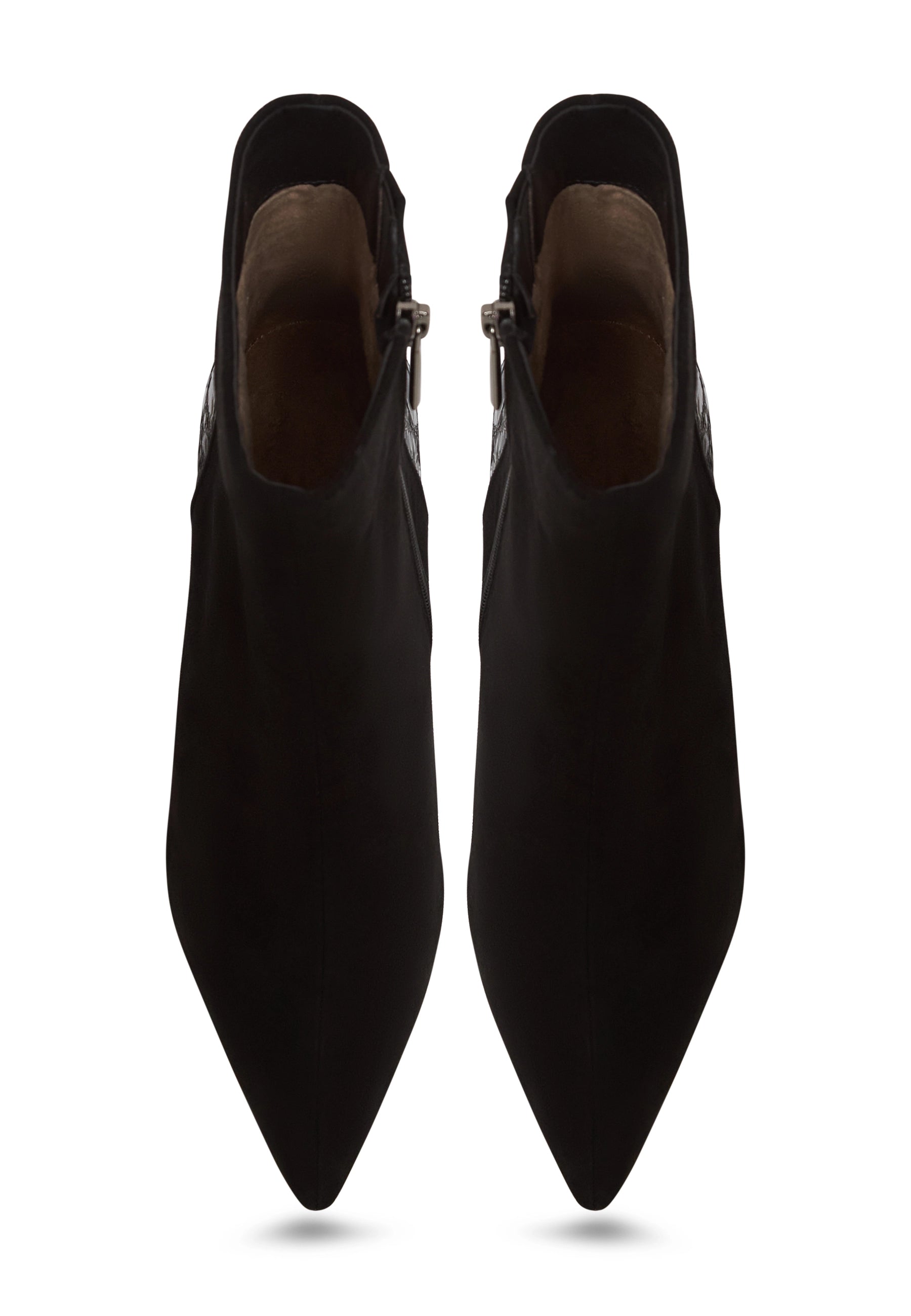 Textured Heel Pointed Ankle Boot - Black Croc