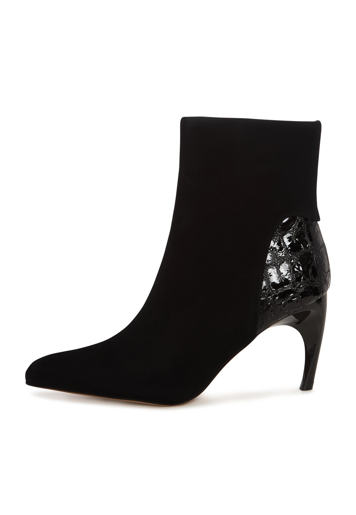 Textured Heel Pointed Ankle Boot - Black Croc