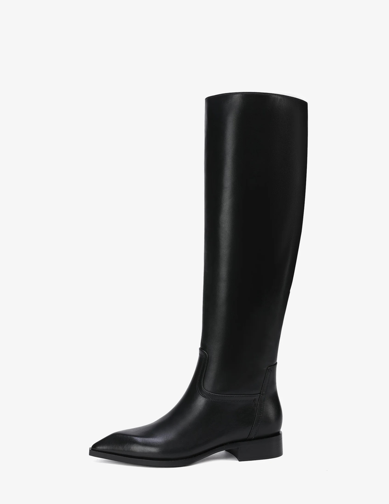 LEATHER BLOCK HEEL HIGH BOOTS