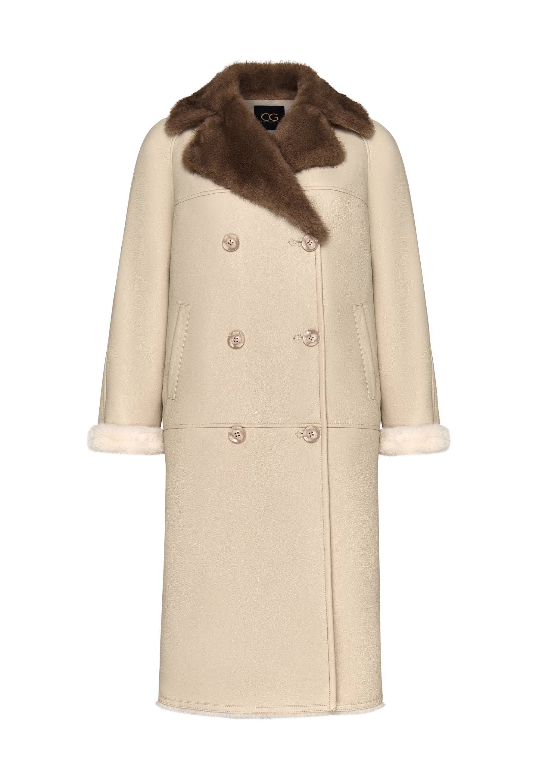 Button-Up Faux Reversible Long Coat - Ivory