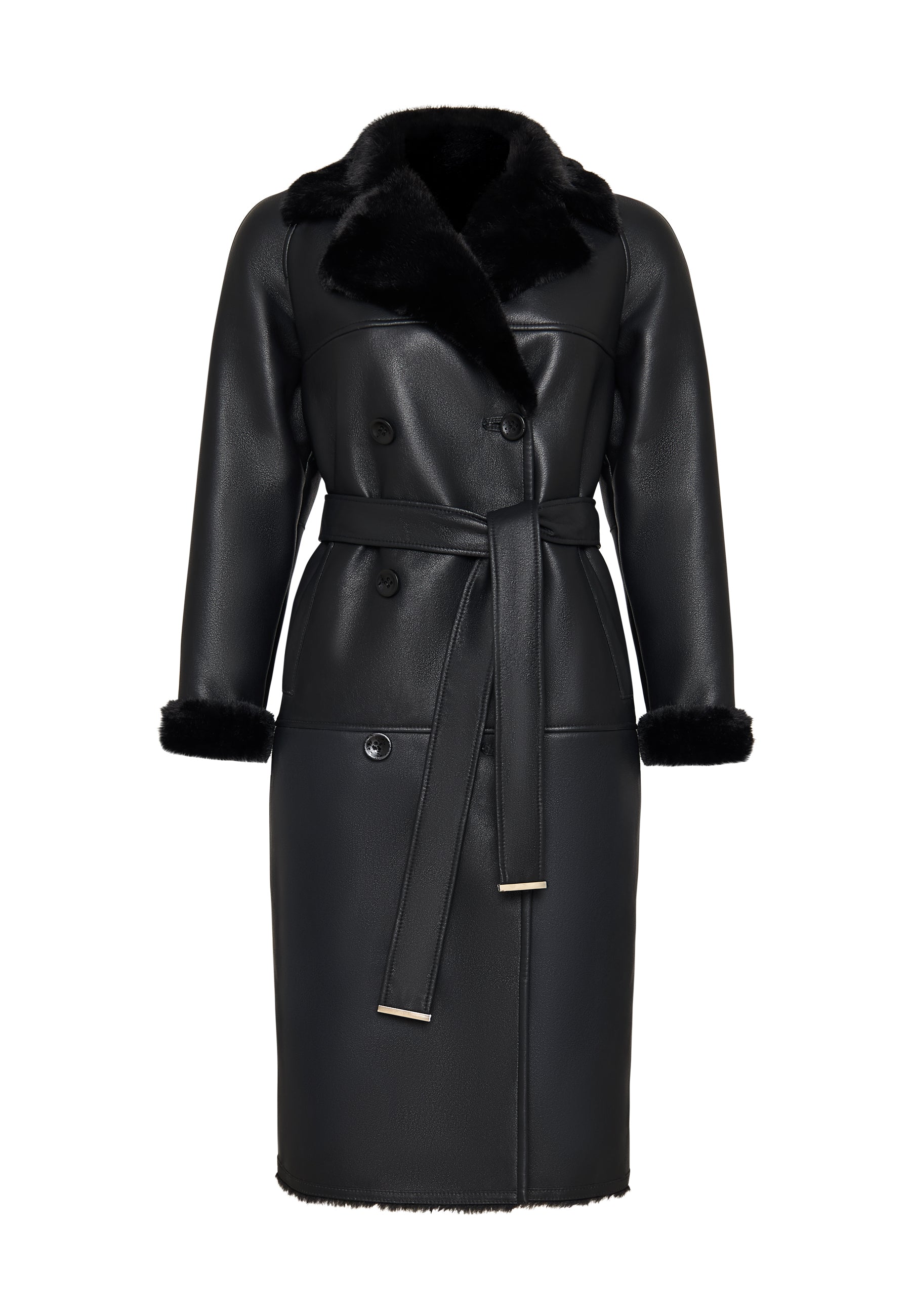 Button-Up Faux Reversible Long Coat - Black