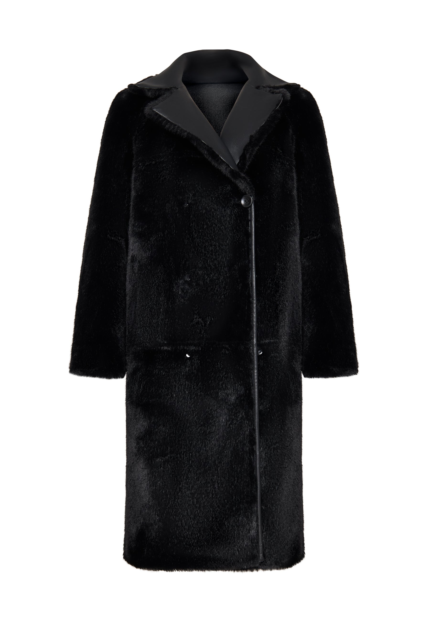 Button-Up Faux Reversible Long Coat - Black