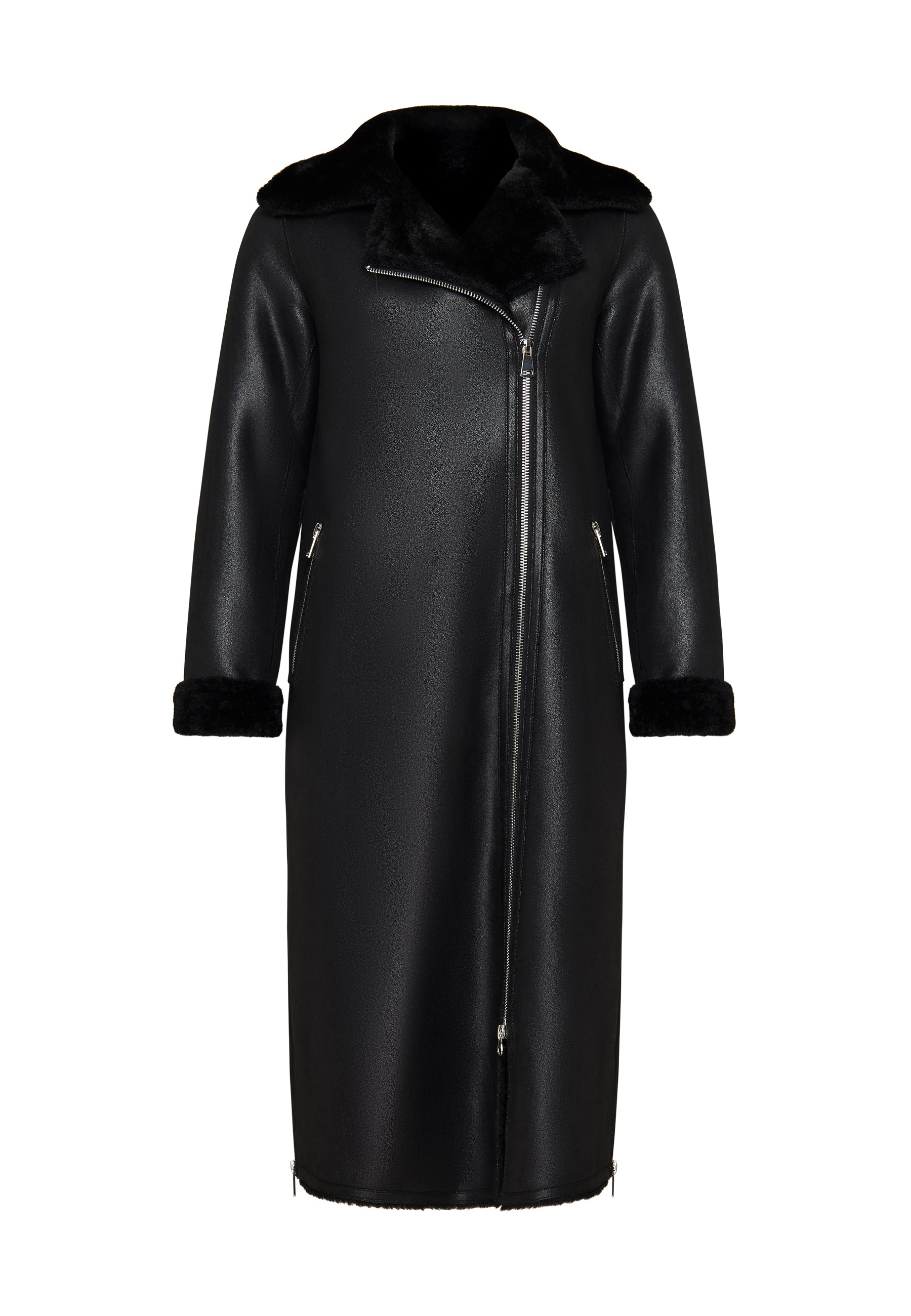 Black Faux Reversible Shearling Long Coat