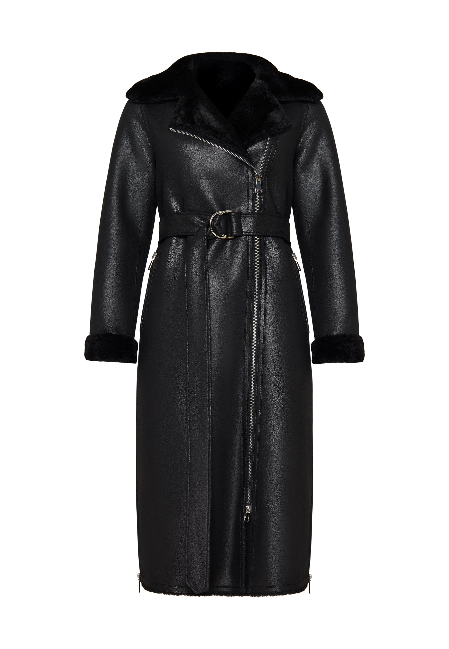 Black Faux Reversible Shearling Long Coat