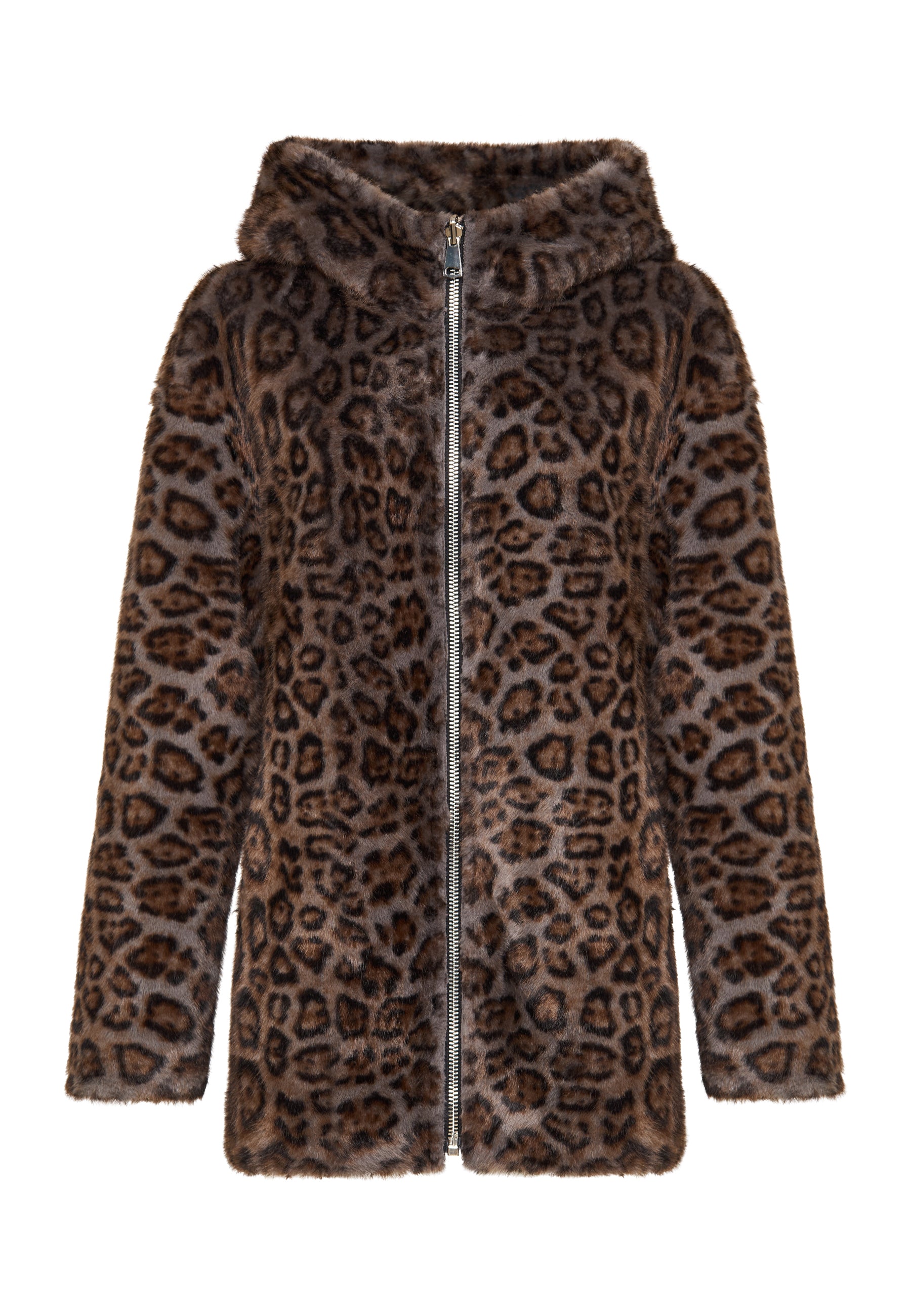 Reversible Faux Leather Jacket with Leopard Faux Fur Trim