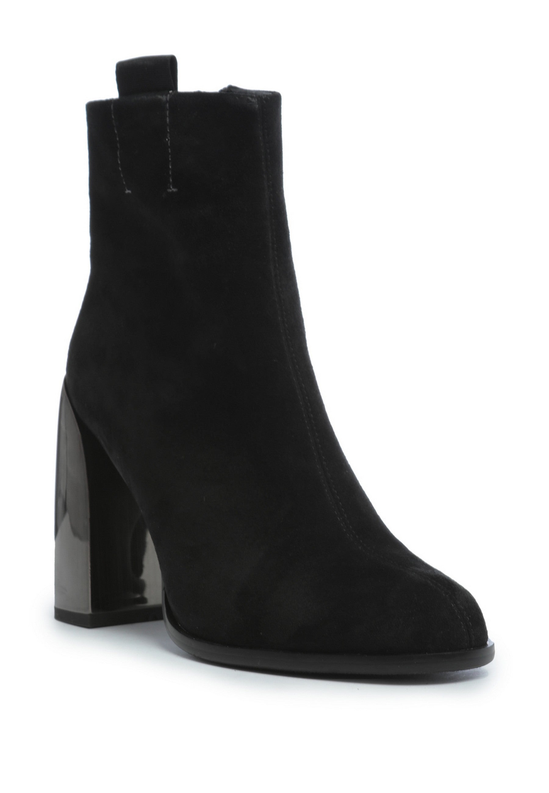 Black Suede Square Heel Ankle Boots