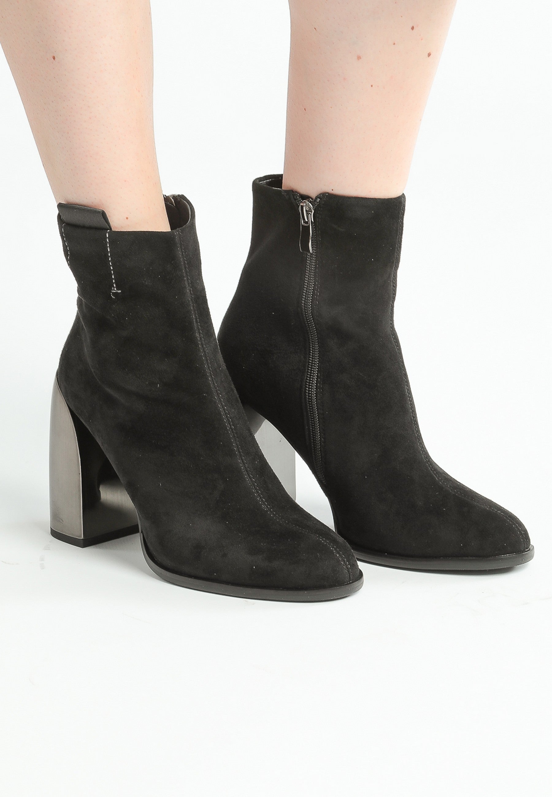 Black Suede Square Heel Ankle Boots