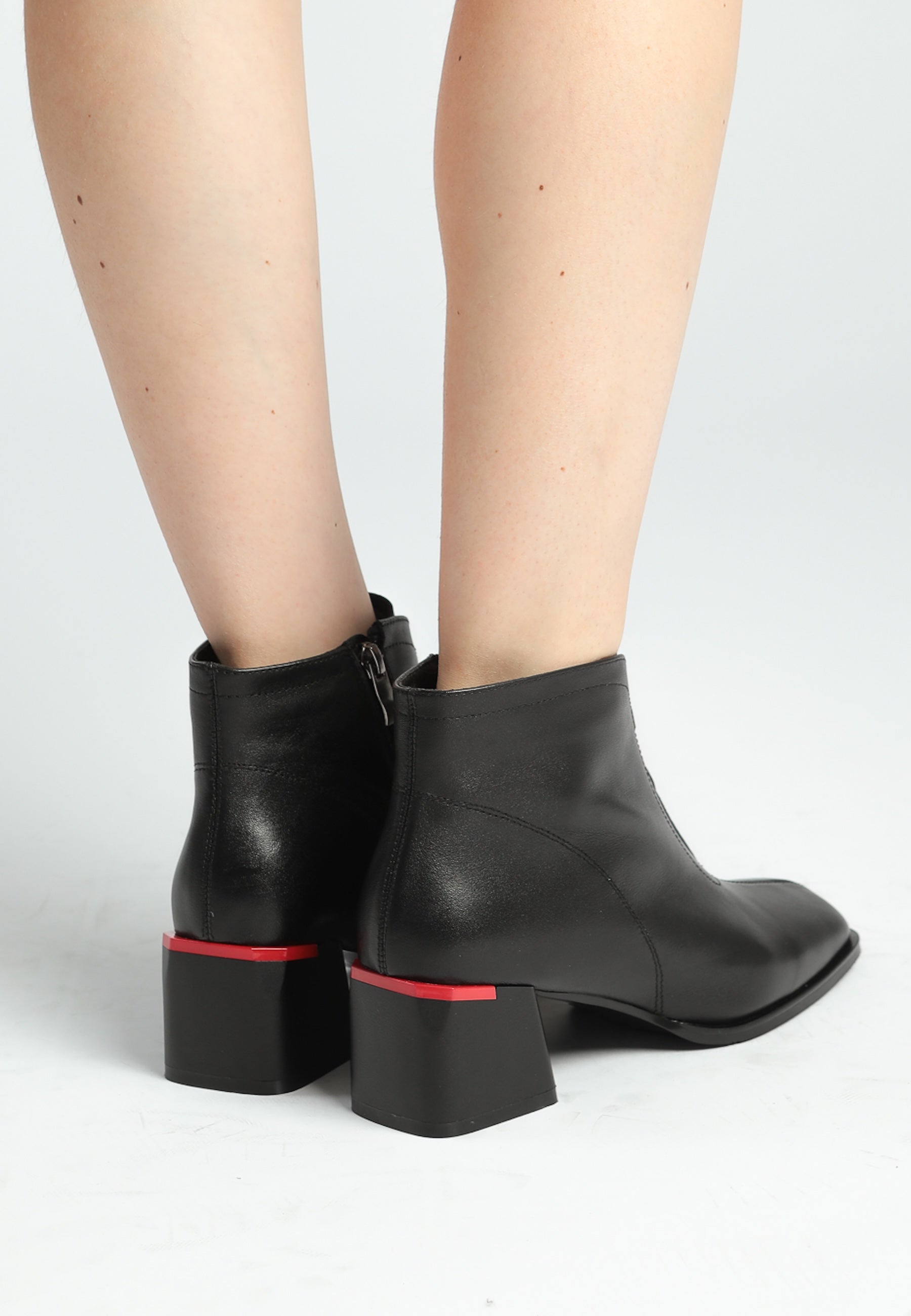 Black Leather Ankle Boots with Block Heel - Sleek & Modern