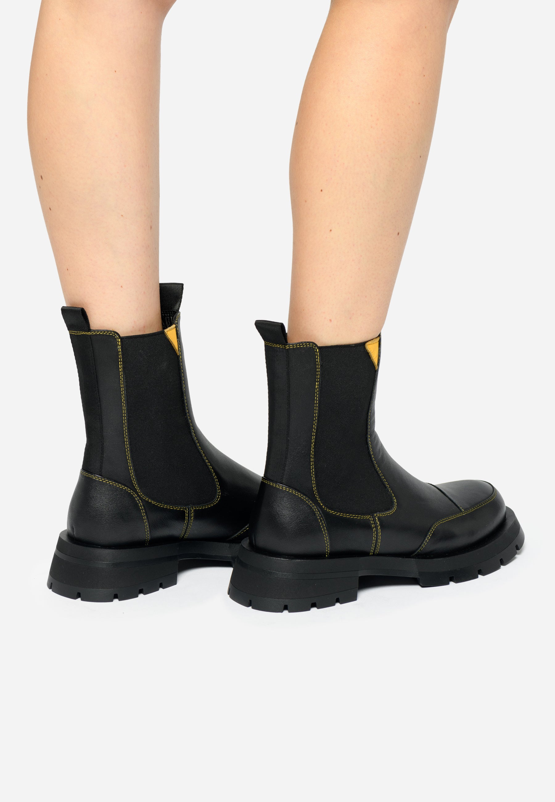 Black Chelsea Boots with Yellow Stitching - Sleek & Durable