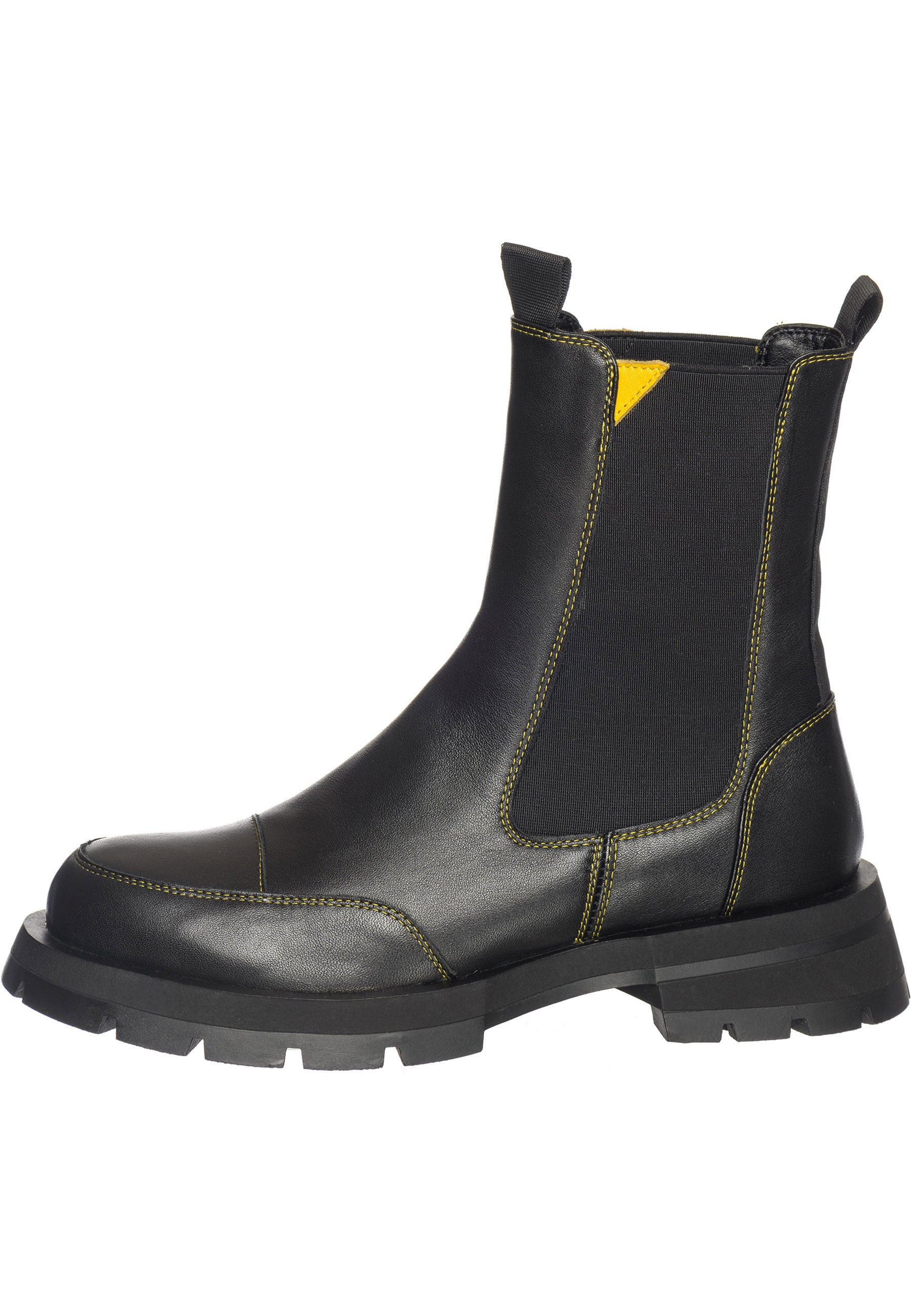 Black Chelsea Boots with Yellow Stitching - Sleek & Durable