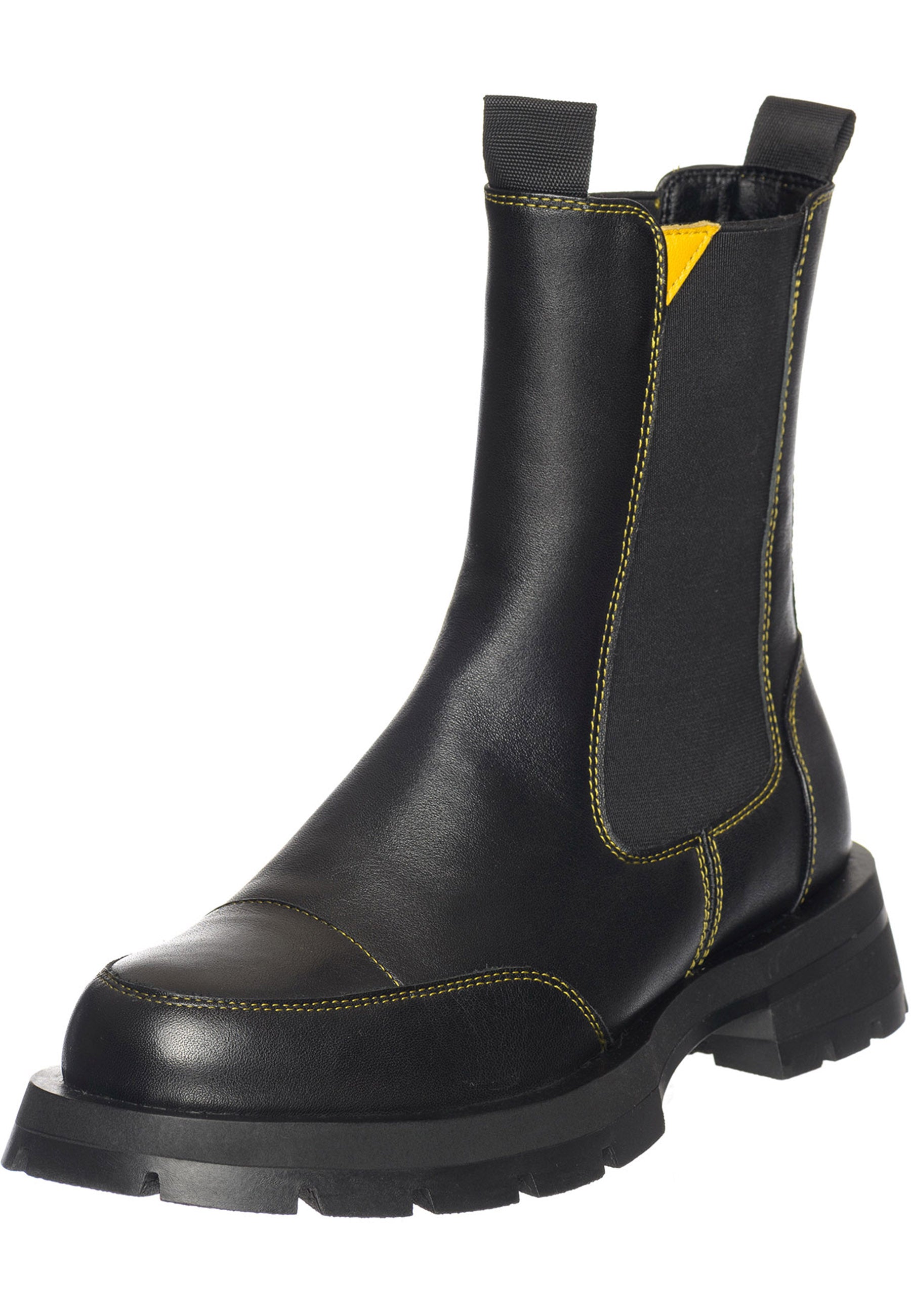 Black Chelsea Boots with Yellow Stitching - Sleek & Durable