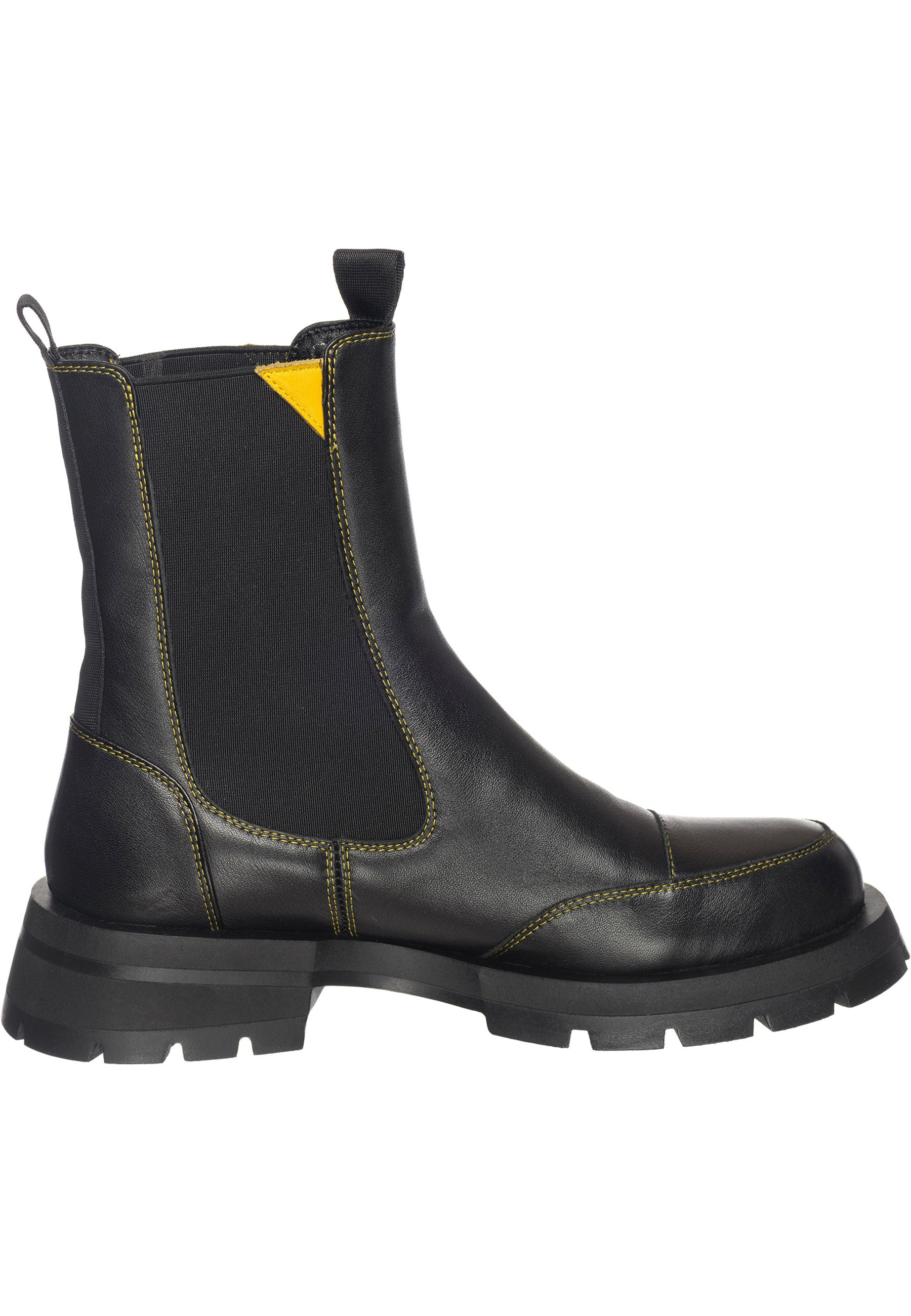 Black Chelsea Boots with Yellow Stitching - Sleek & Durable