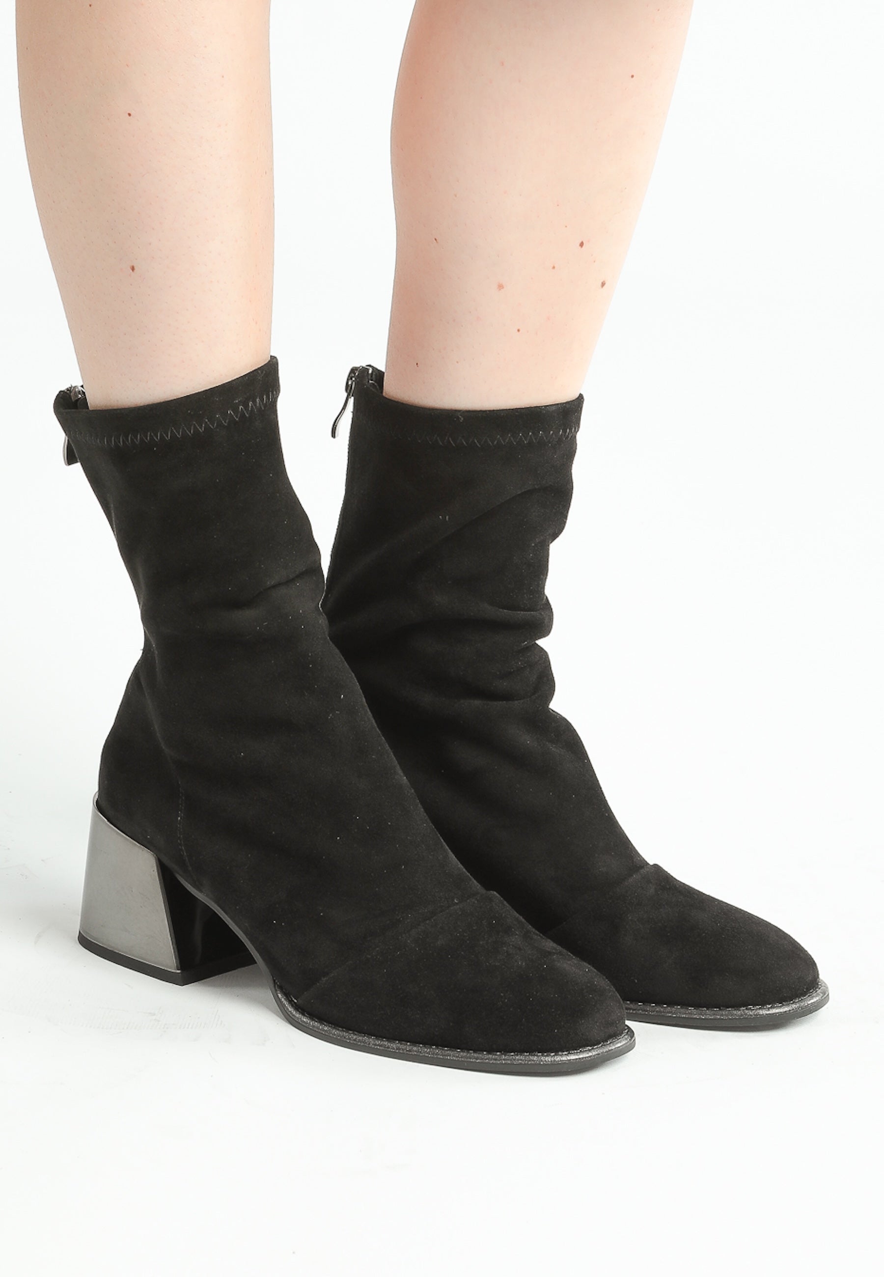 Black Suede Ankle Boots with Block Heel - Elegant & Comfortable