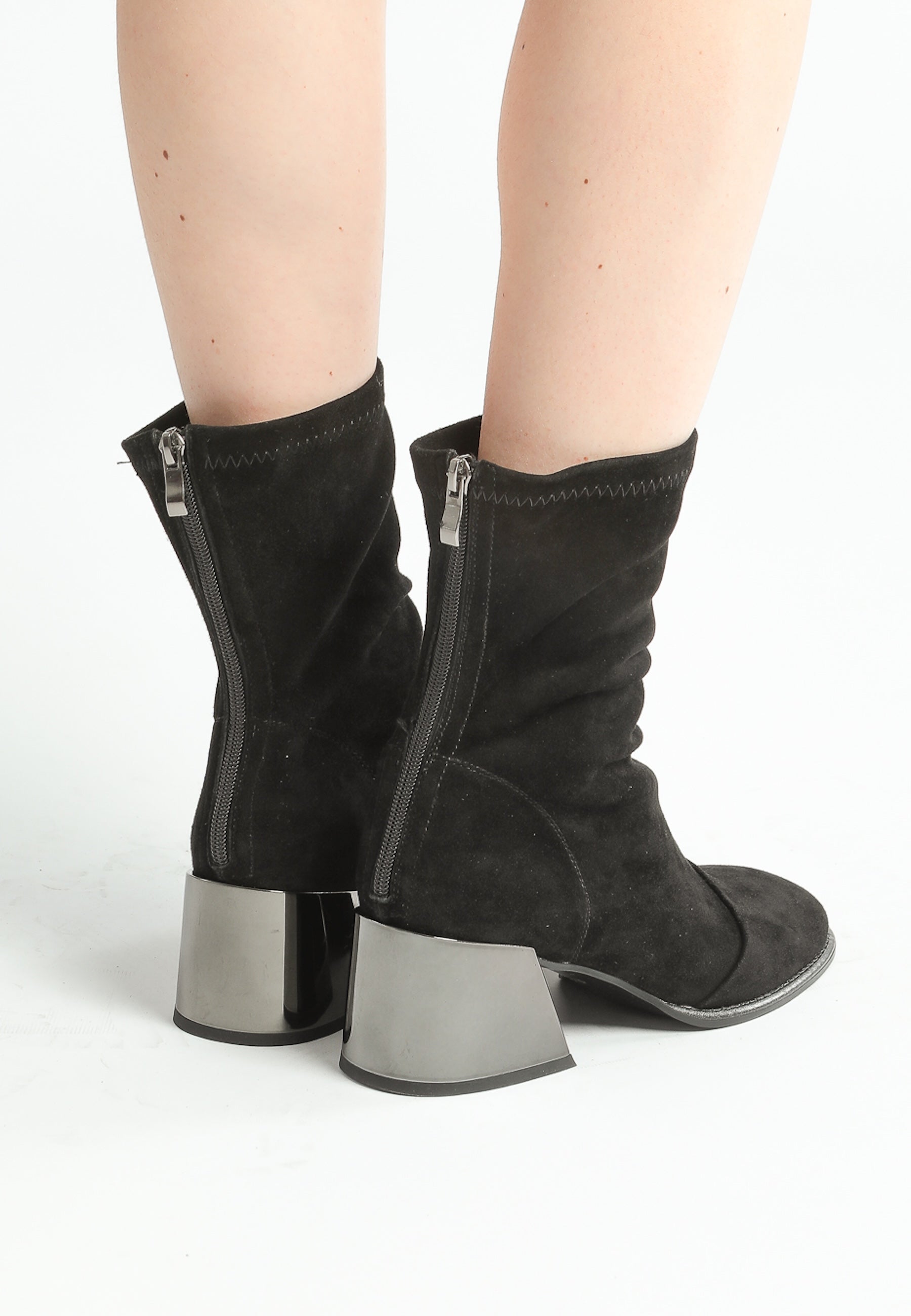 Black Suede Ankle Boots with Block Heel - Elegant & Comfortable