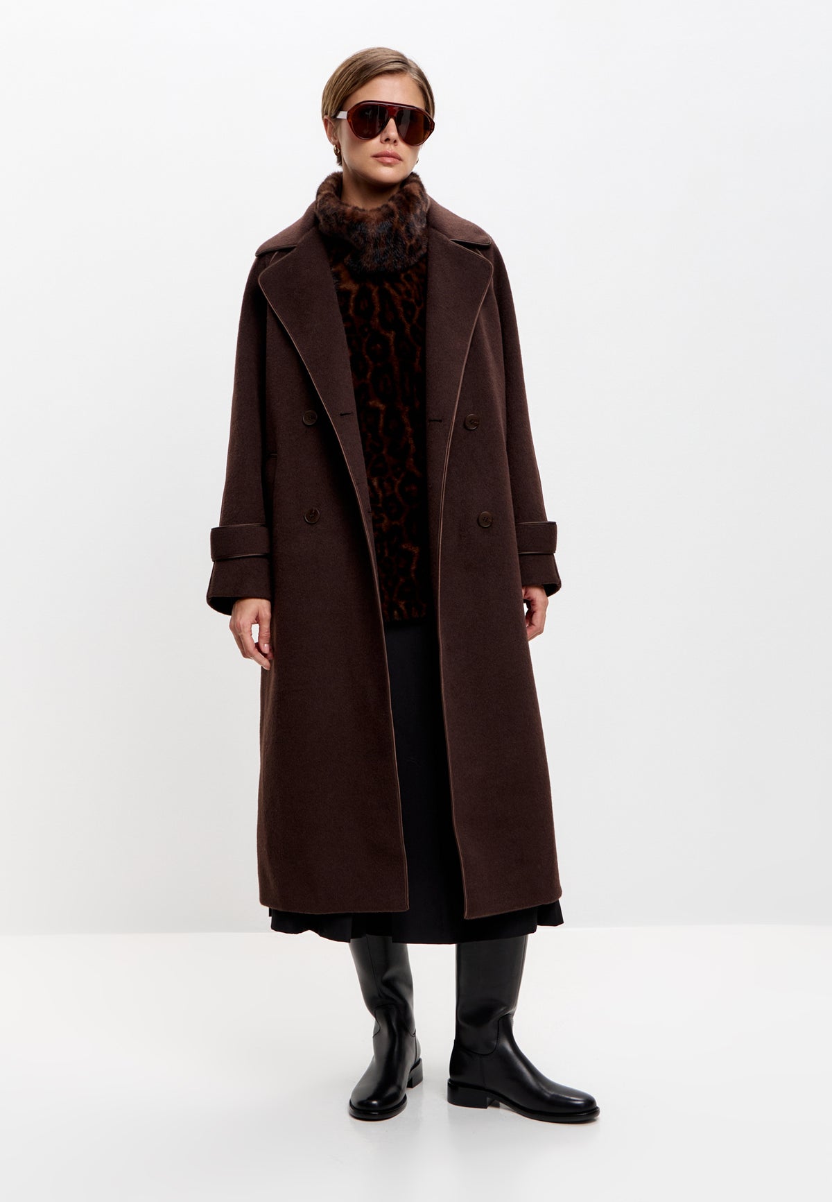 Top smanicato in pelliccia sintetica con colletto – Leopardo marrone