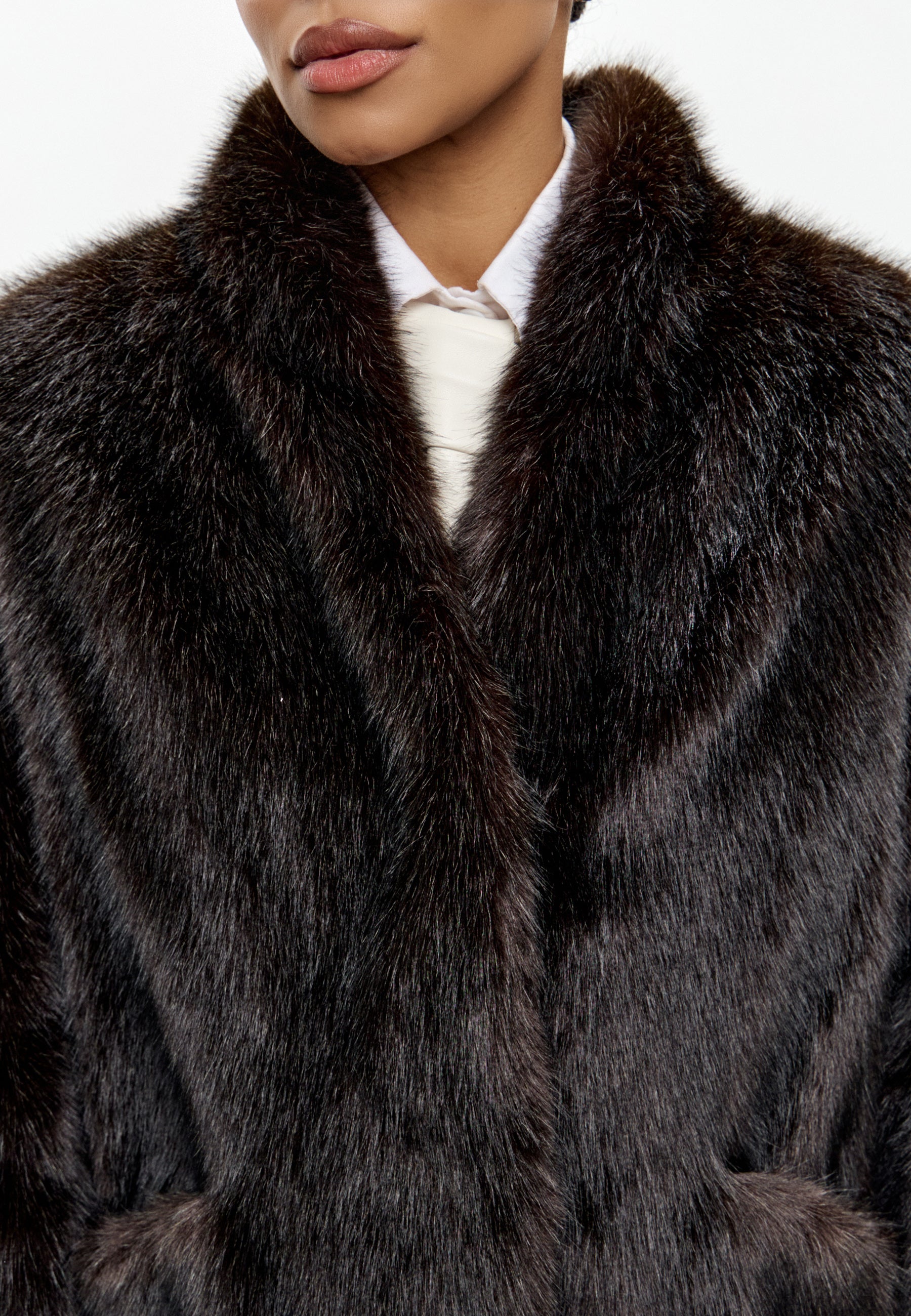 Dark Brown Faux Fur Coat – Long Luxury Winter Jacket