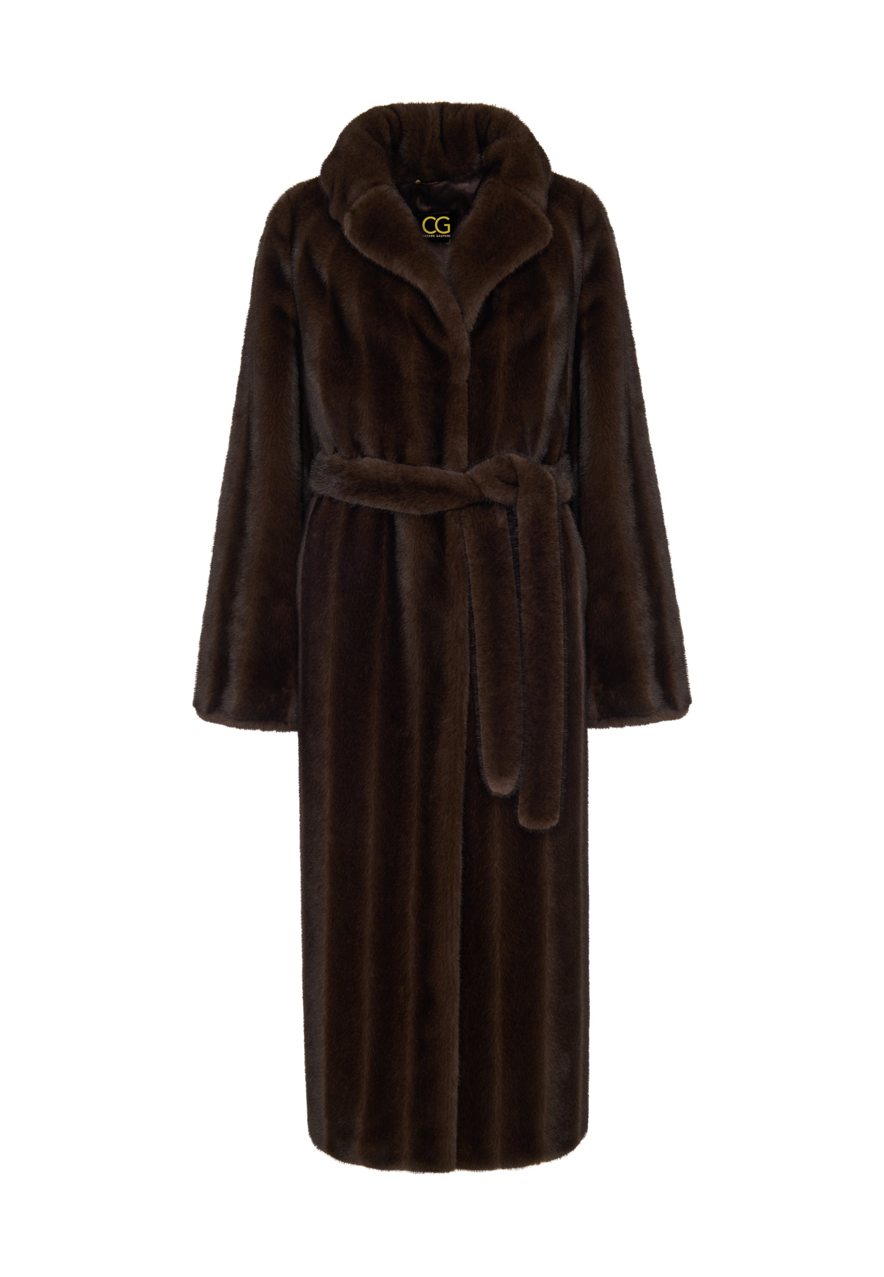 Dark Brown Maxi Faux Fur Coat – Belted Luxury Winter Statement