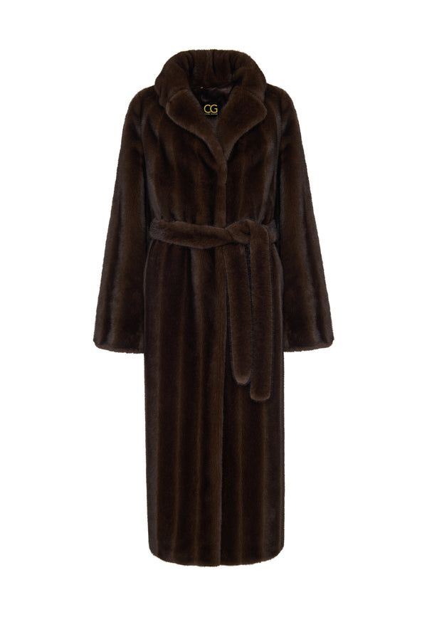 Dark Brown Maxi Faux Fur Coat