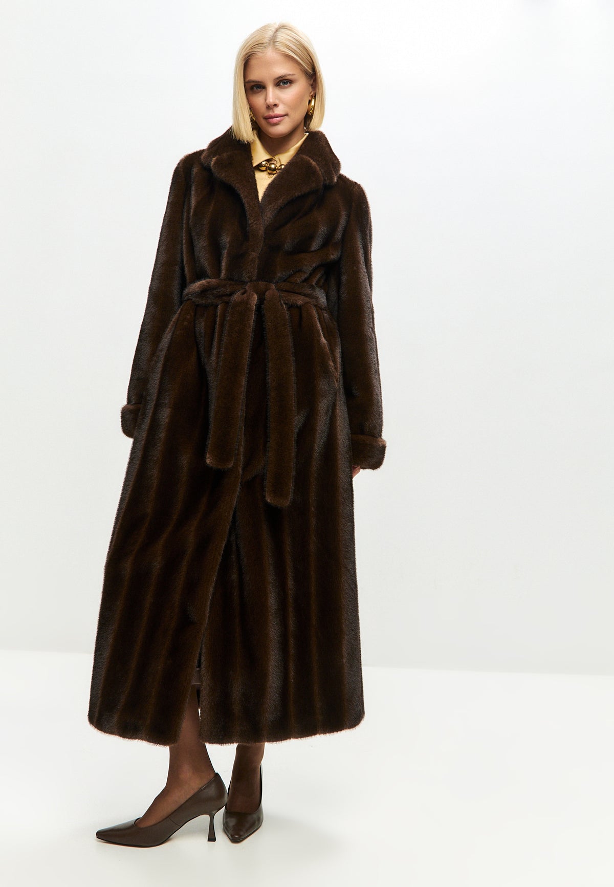 Dark Brown Maxi Faux Fur Coat
