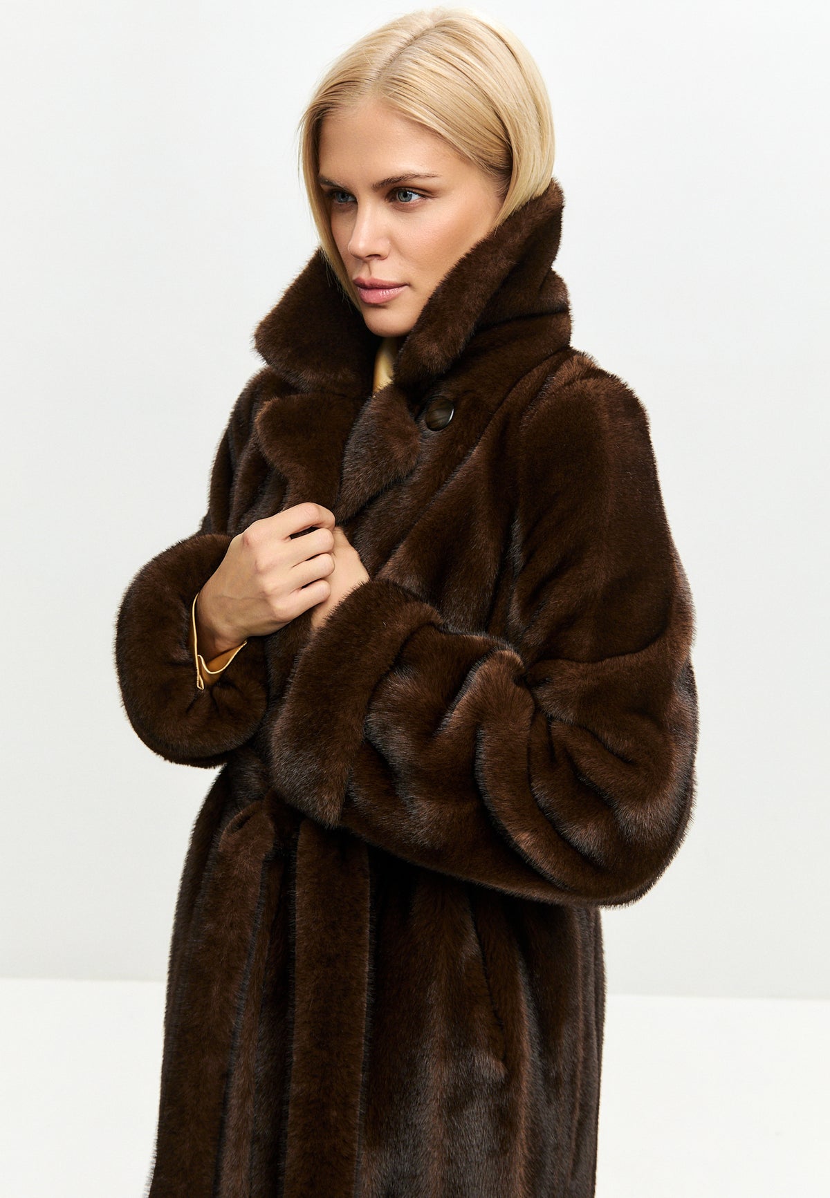 Dark Brown Maxi Faux Fur Coat