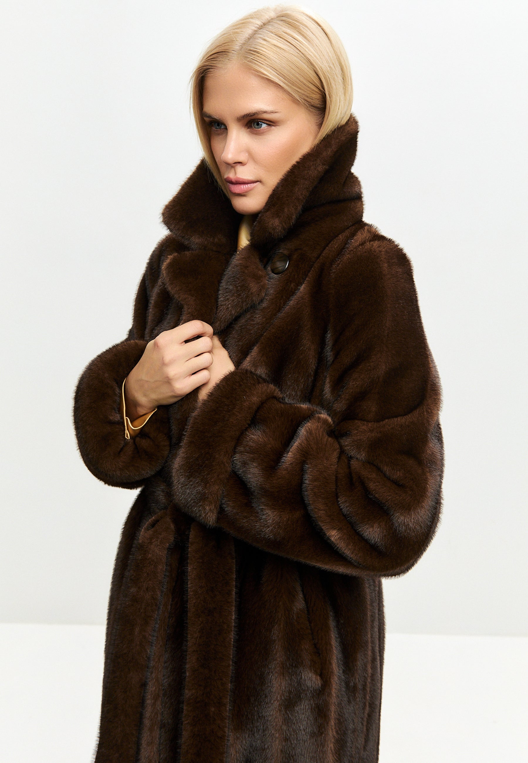 Dark Brown Maxi Faux Fur Coat – Belted Luxury Winter Statement