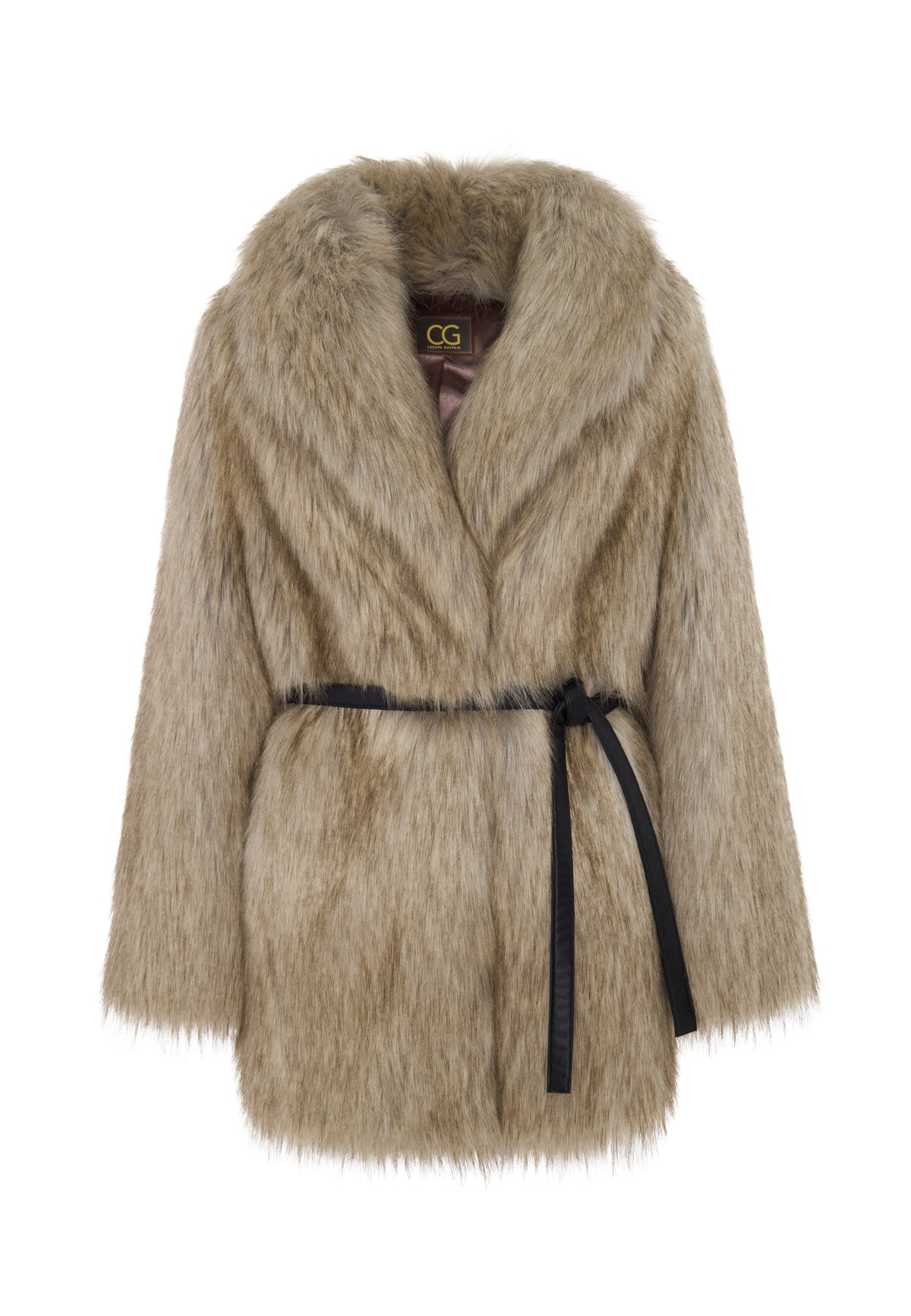Golden Beige Faux Fur Belted Coat