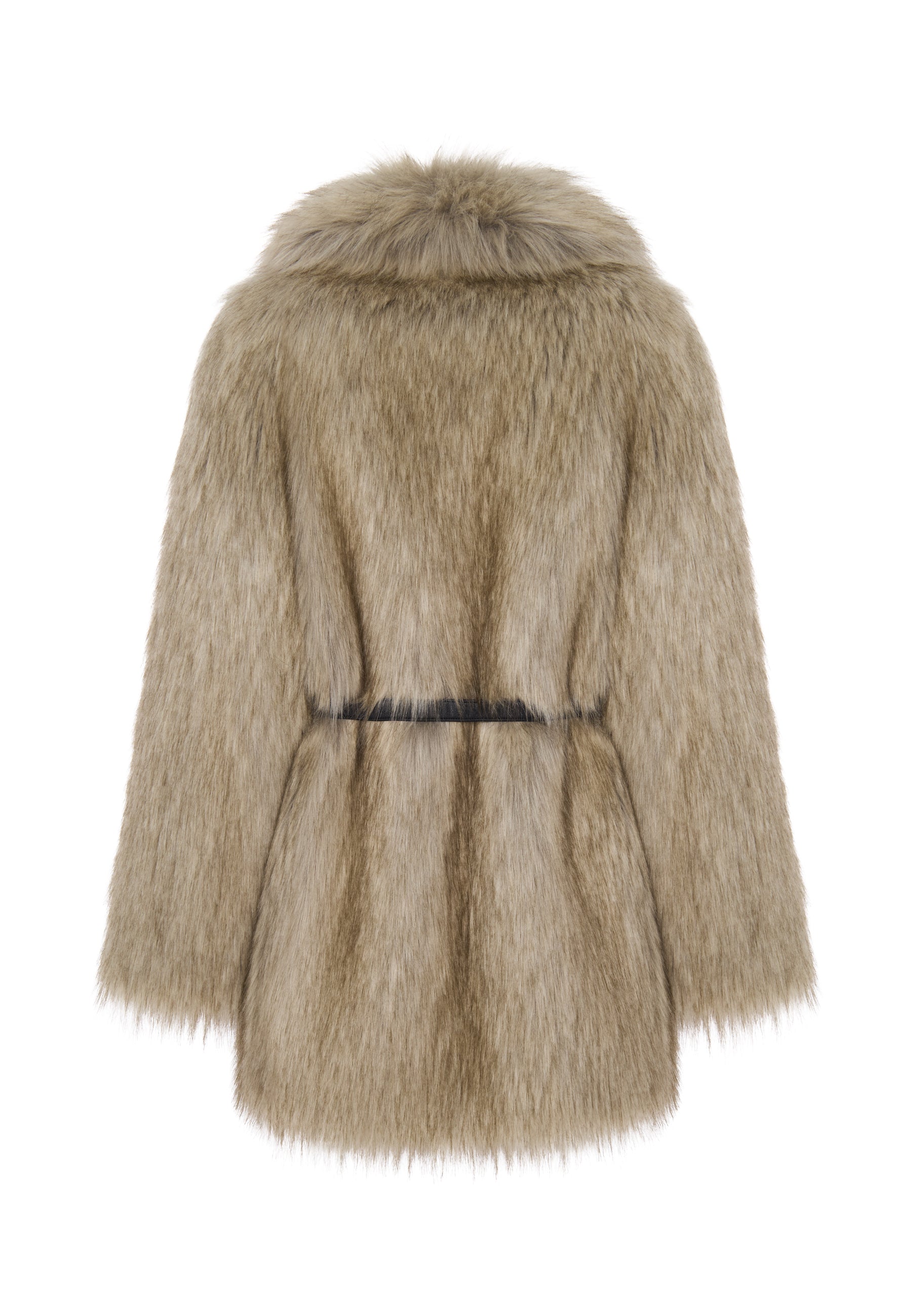Golden Beige Faux Fur Coat – Belted Oversized Winter Chic