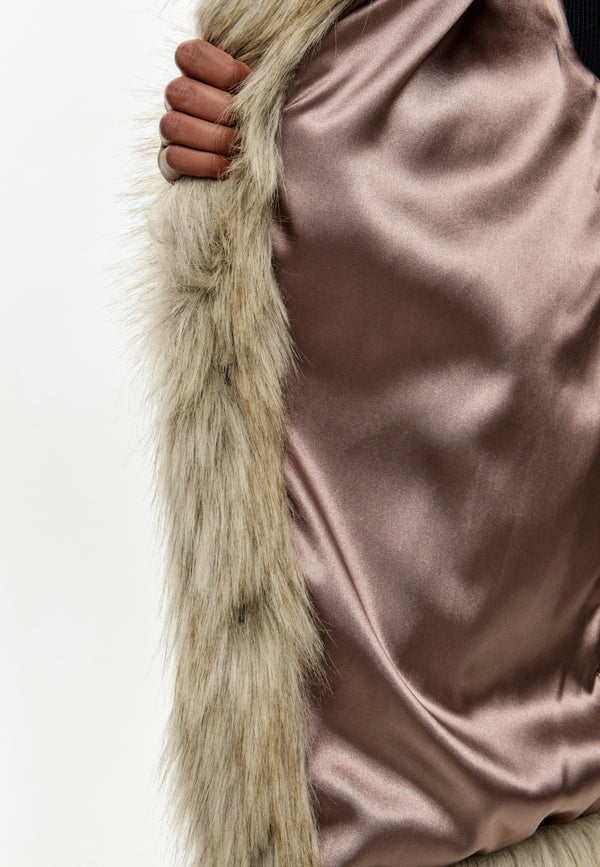 Golden Beige Faux Fur Belted Coat