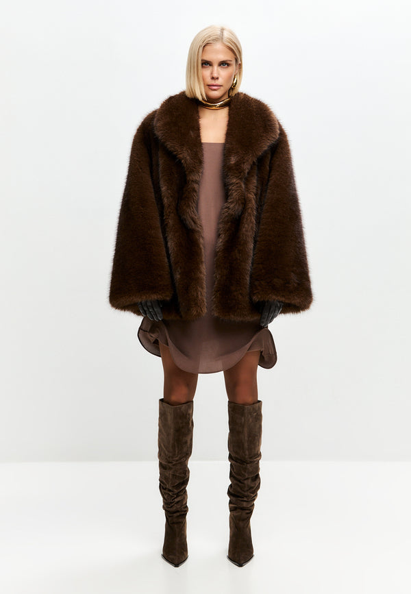 Chocolate Oversized Brown Faux Fur Jacket