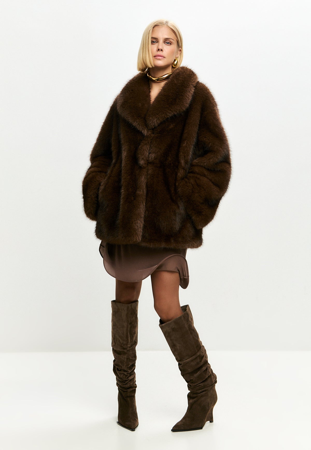 Chocolate Oversized Brown Faux Fur Jacket