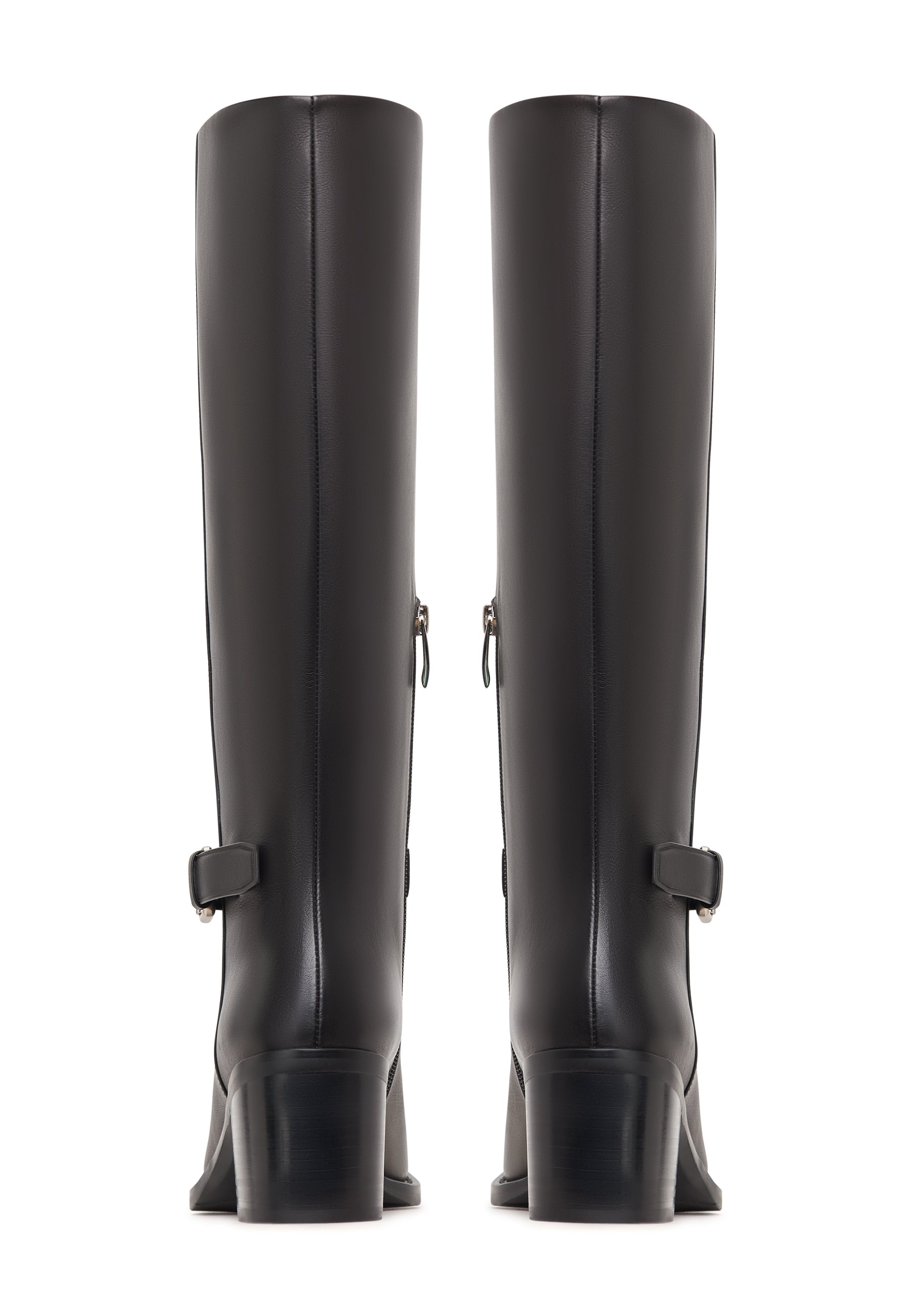 Leather Knee-High Block Heel Boots Beth - Black