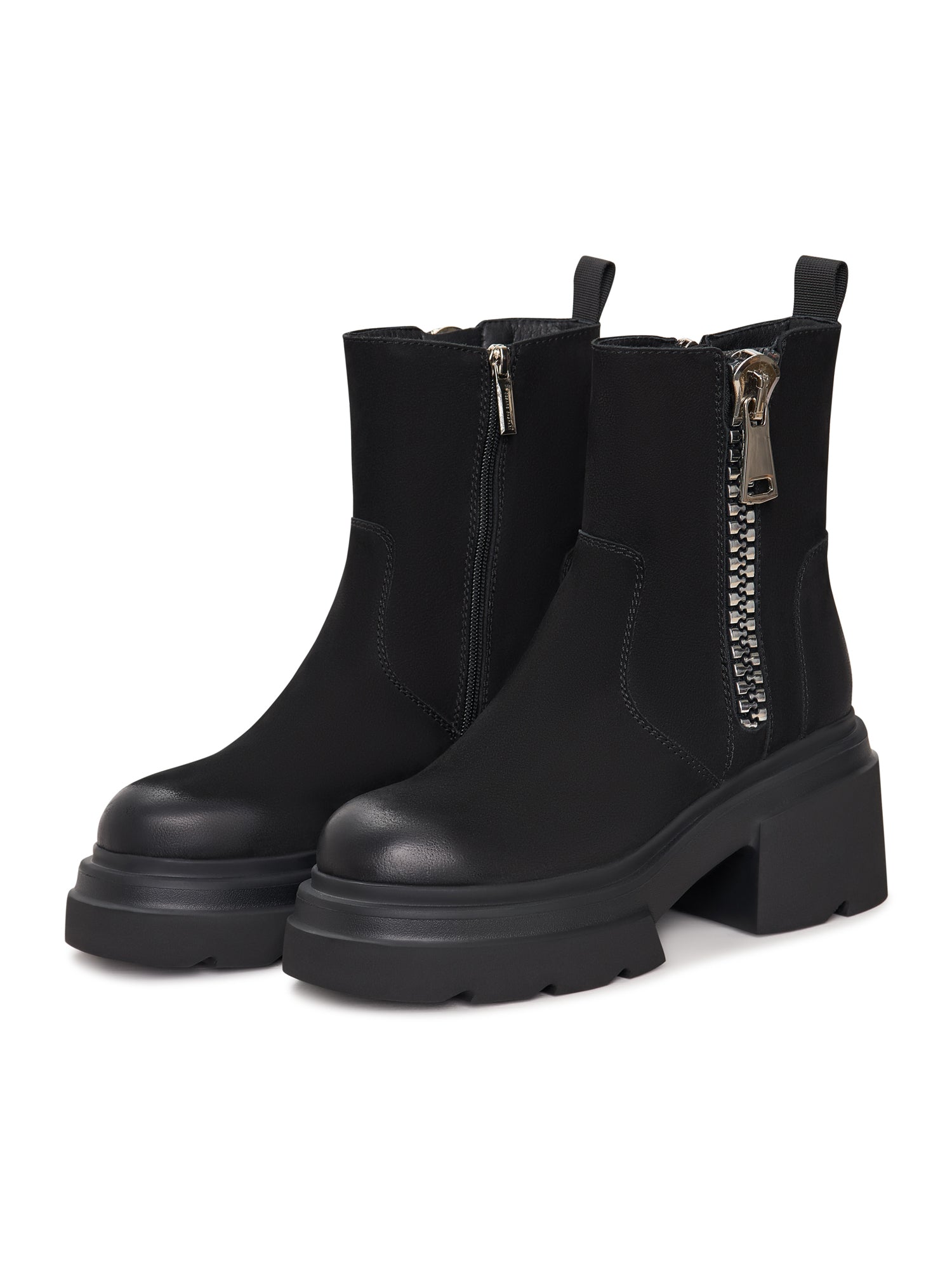 Chunky Black Zipper Boots Mia - Black