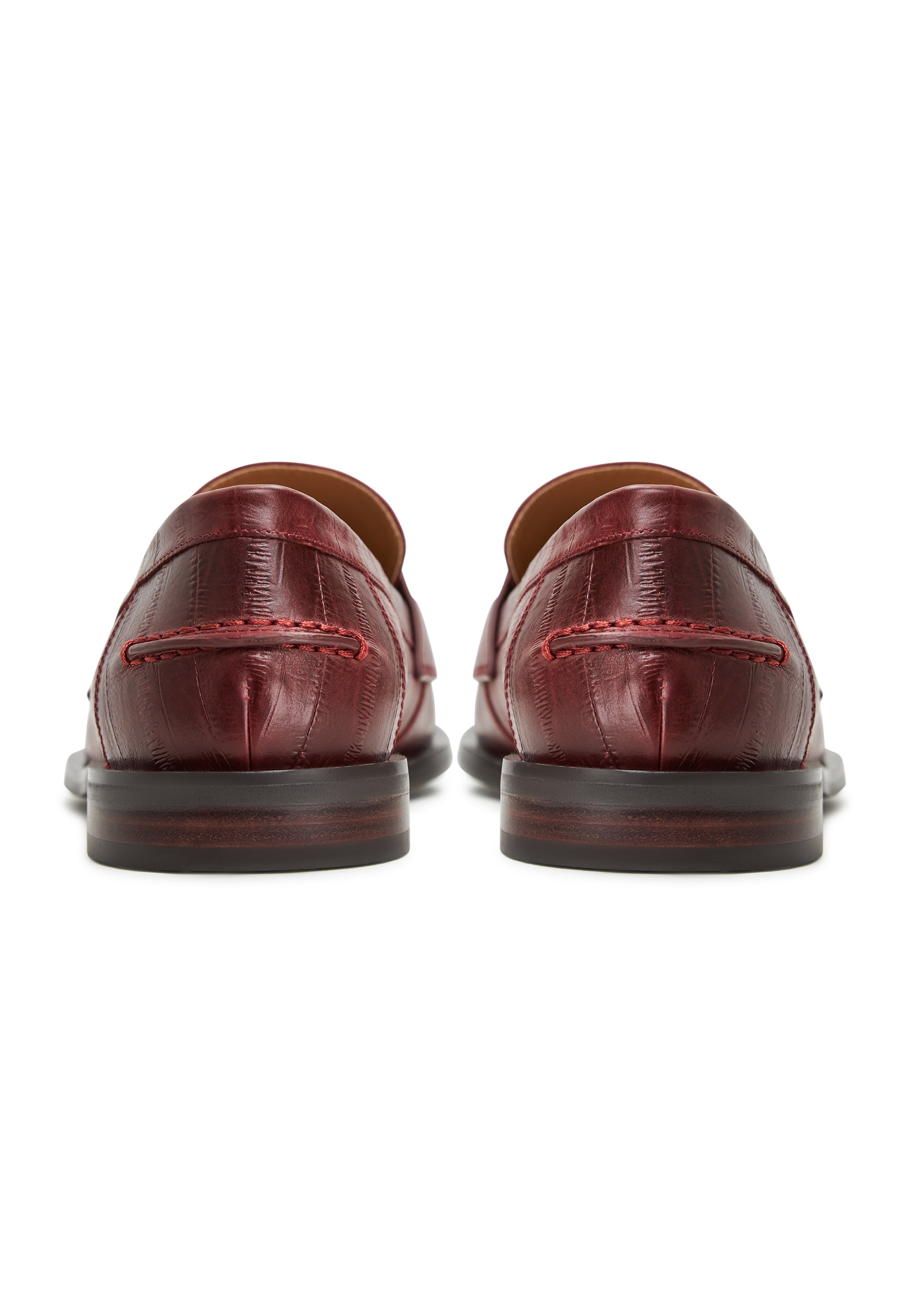 Leather Block Heeled Loafers - Bordeaux