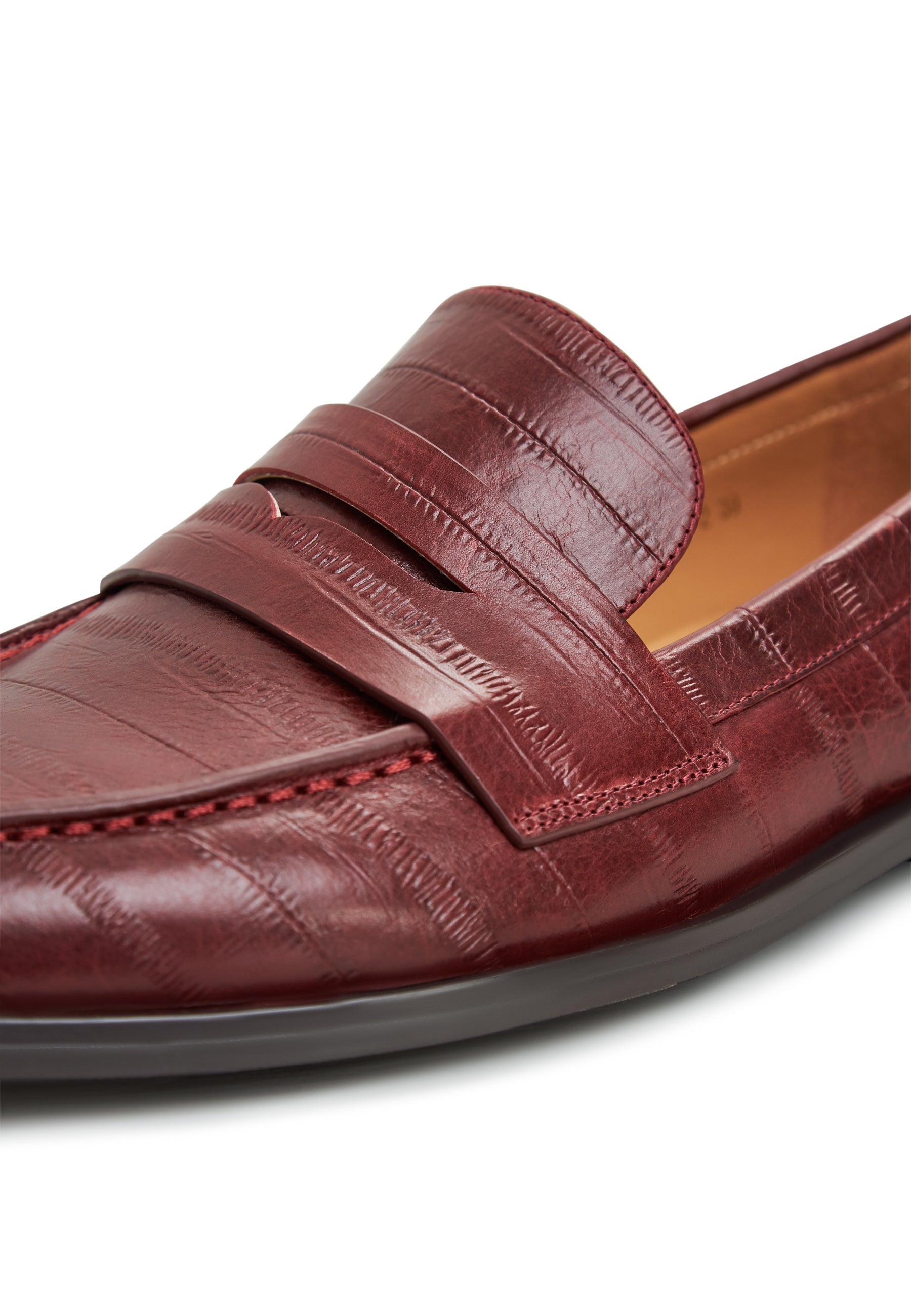 Leather Block Heeled Loafers - Bordeaux