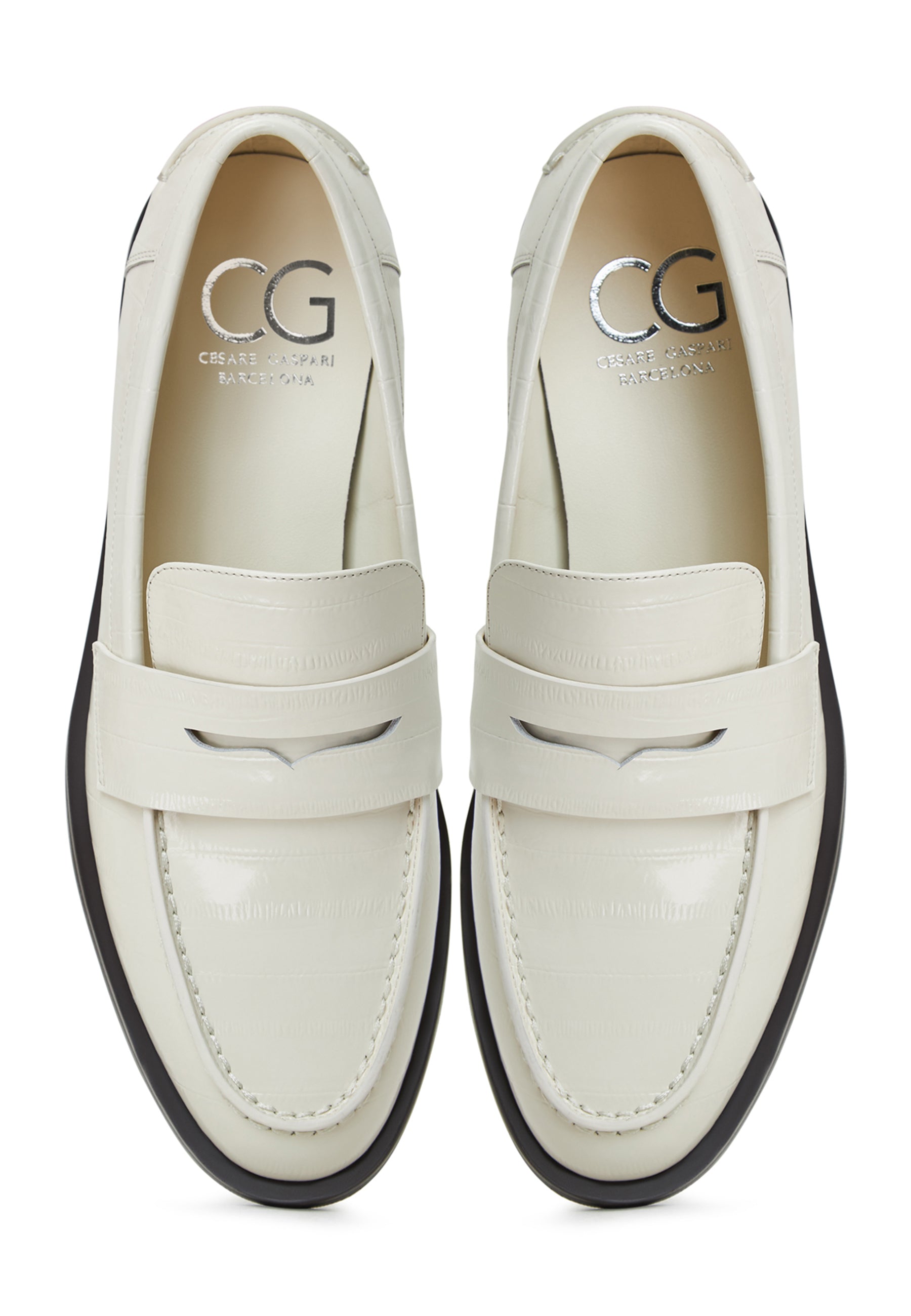 Leather Block Heeled Loafers - White