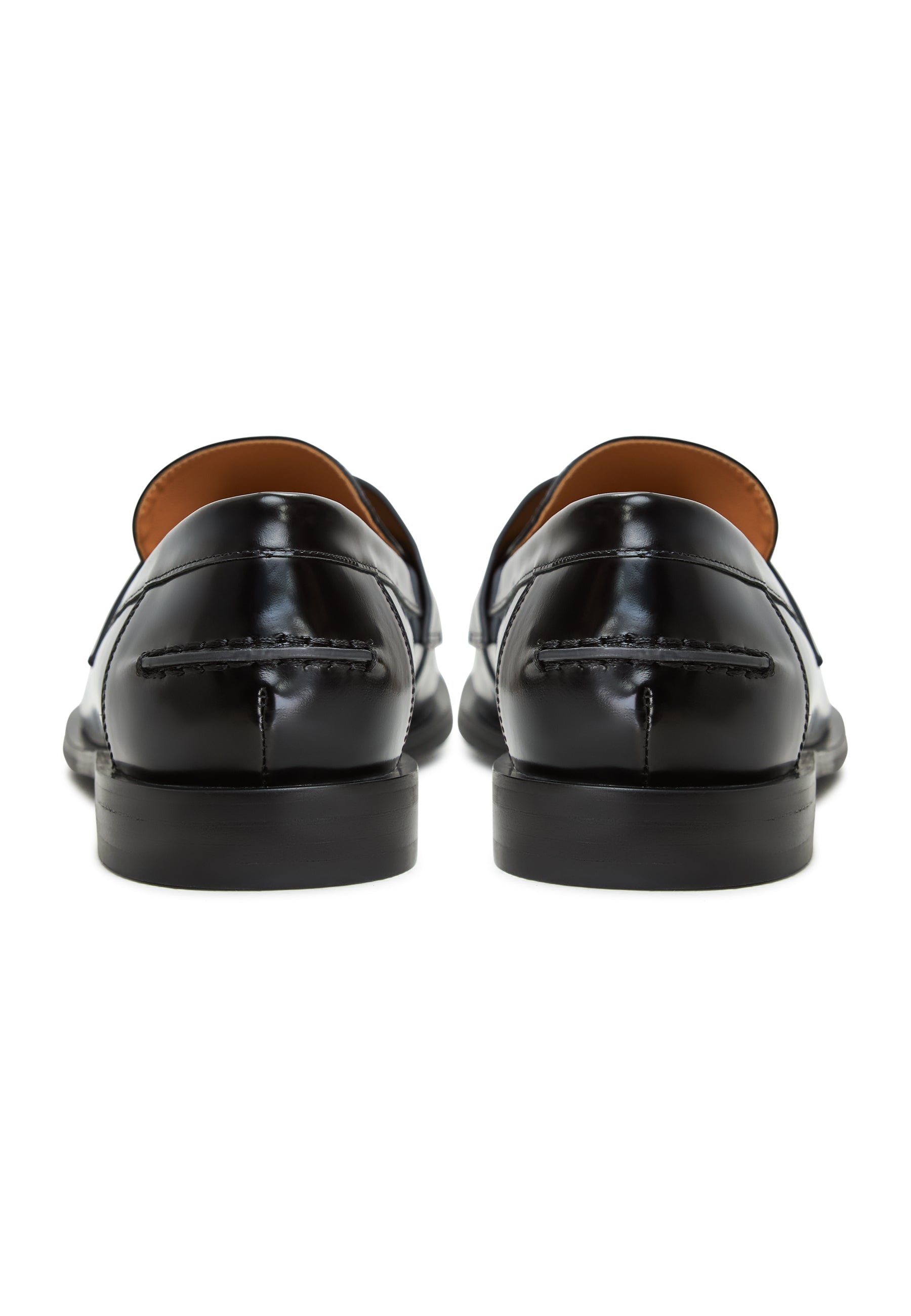 Leather Block Heeled Loafers - Black