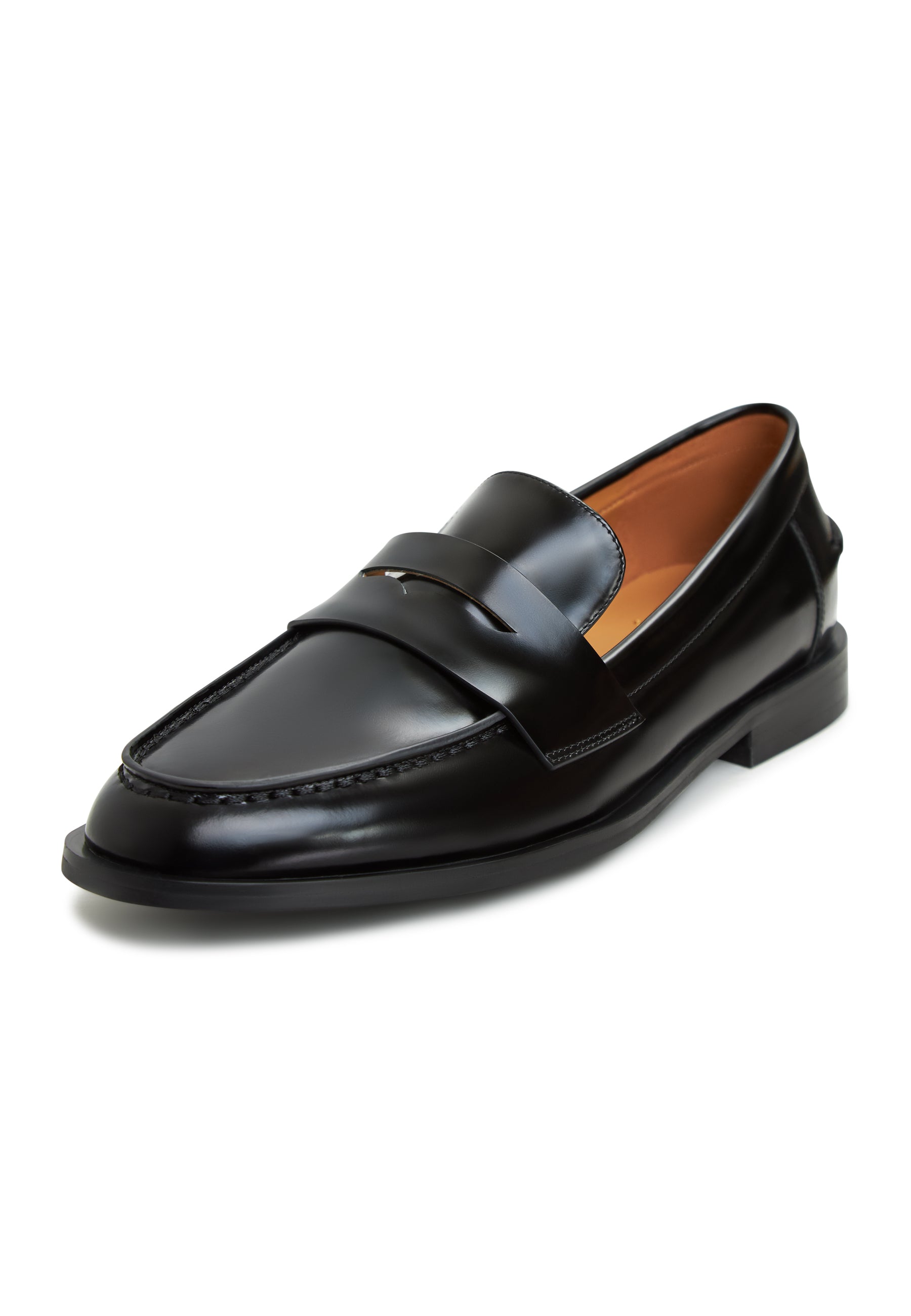 Leather Block Heeled Loafers - Black