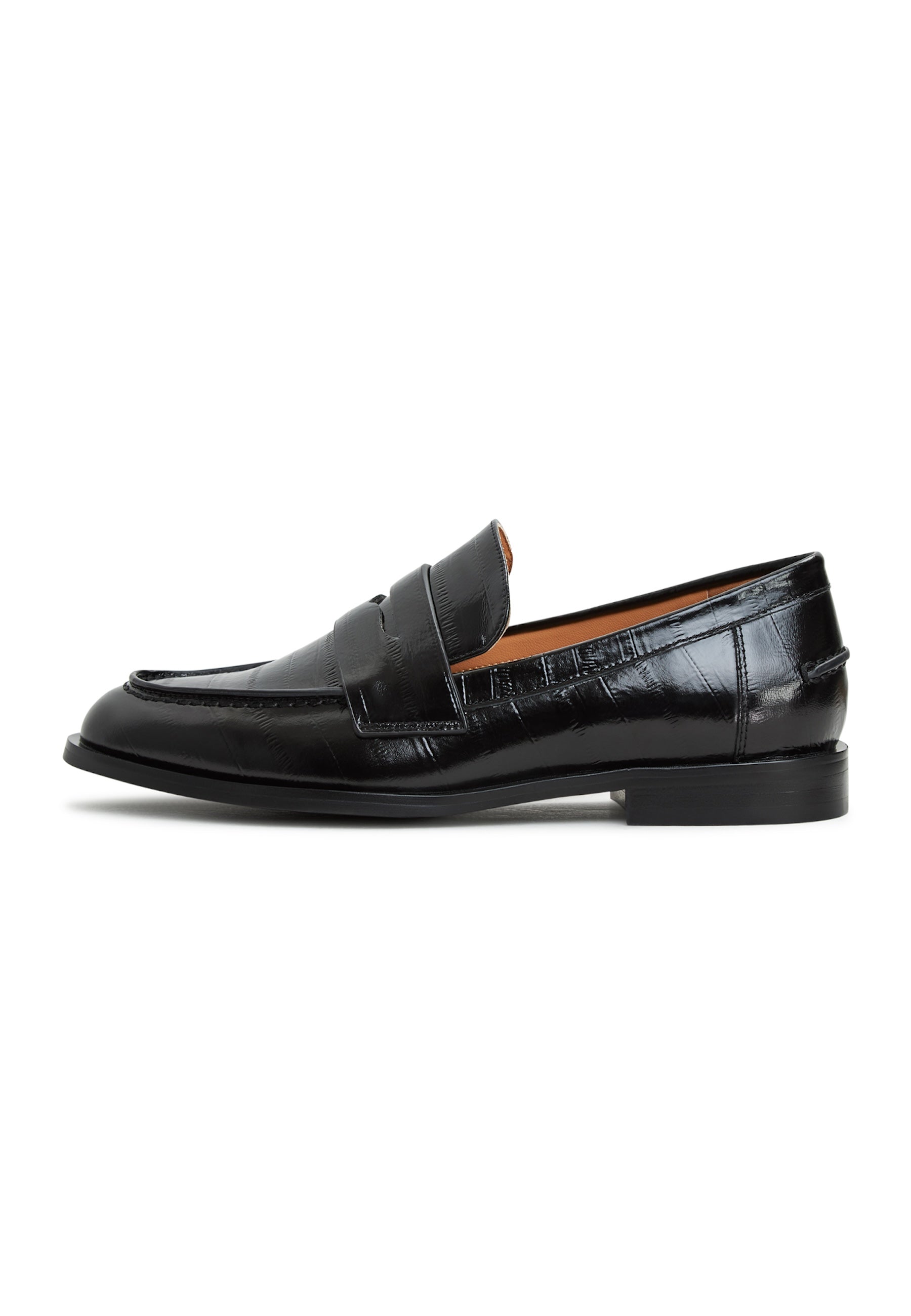 Leather Block Heeled Loafers - Patent Black