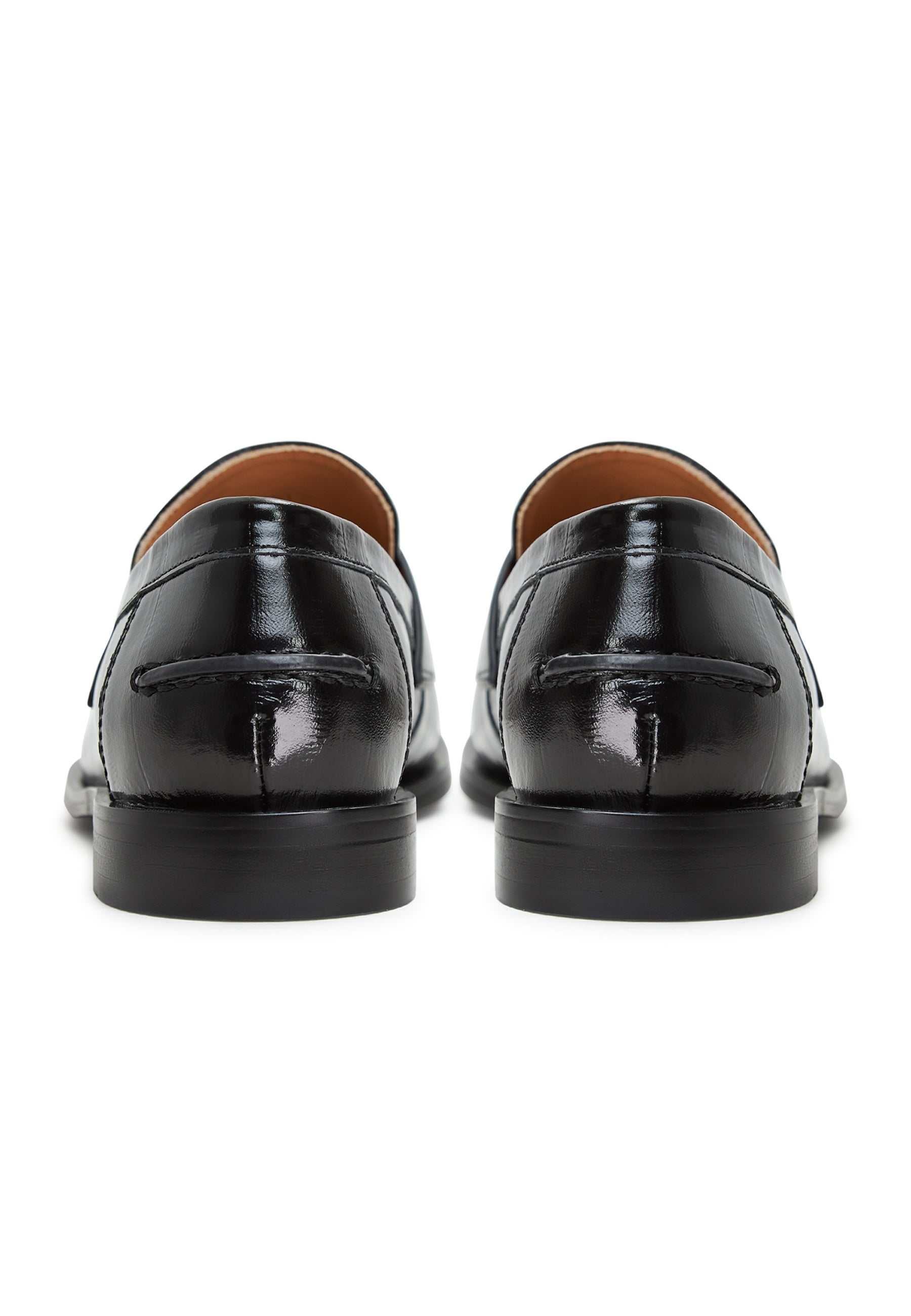 Leather Block Heeled Loafers - Patent Black