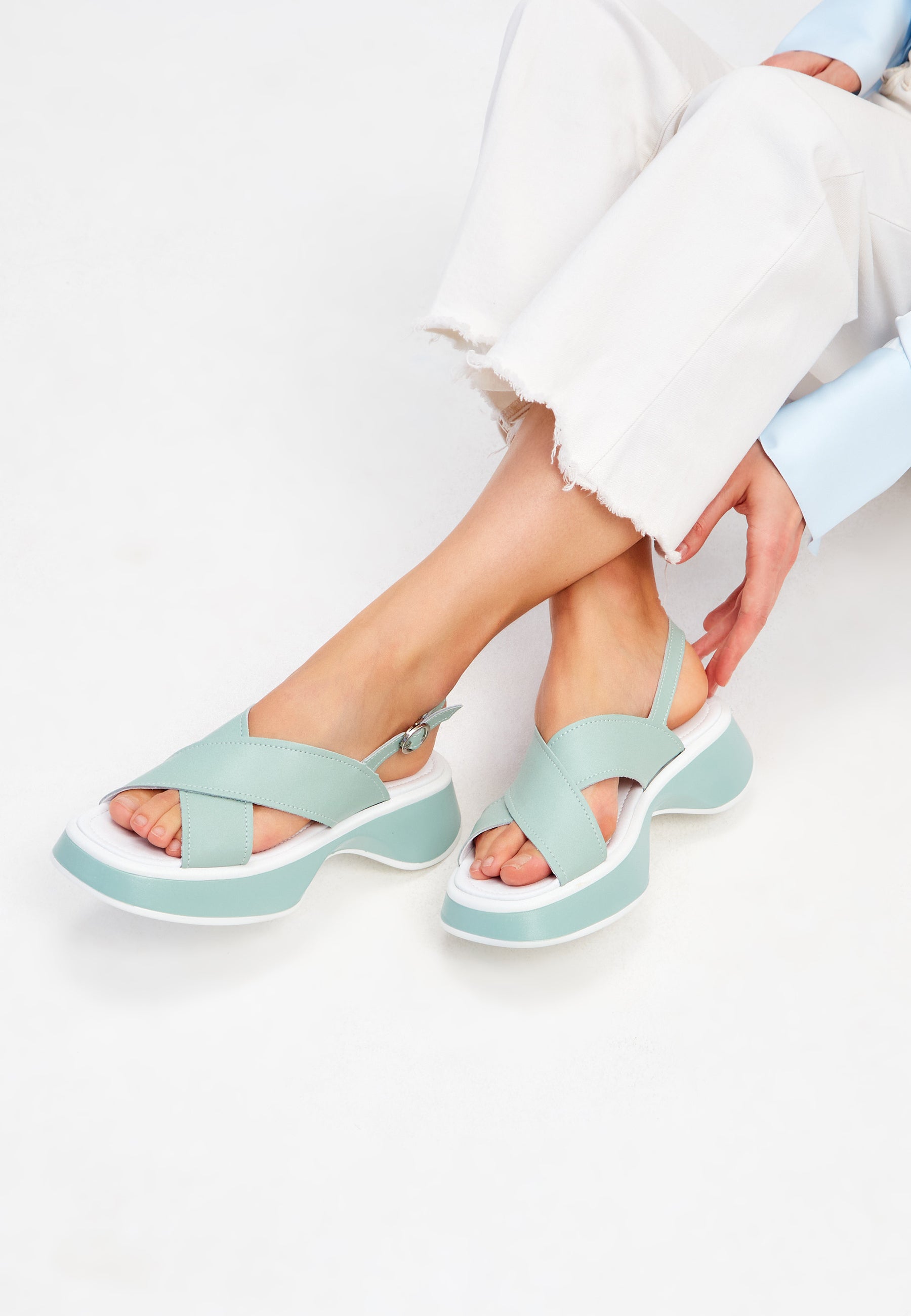 Leather Platform Sandals Tuti - Green