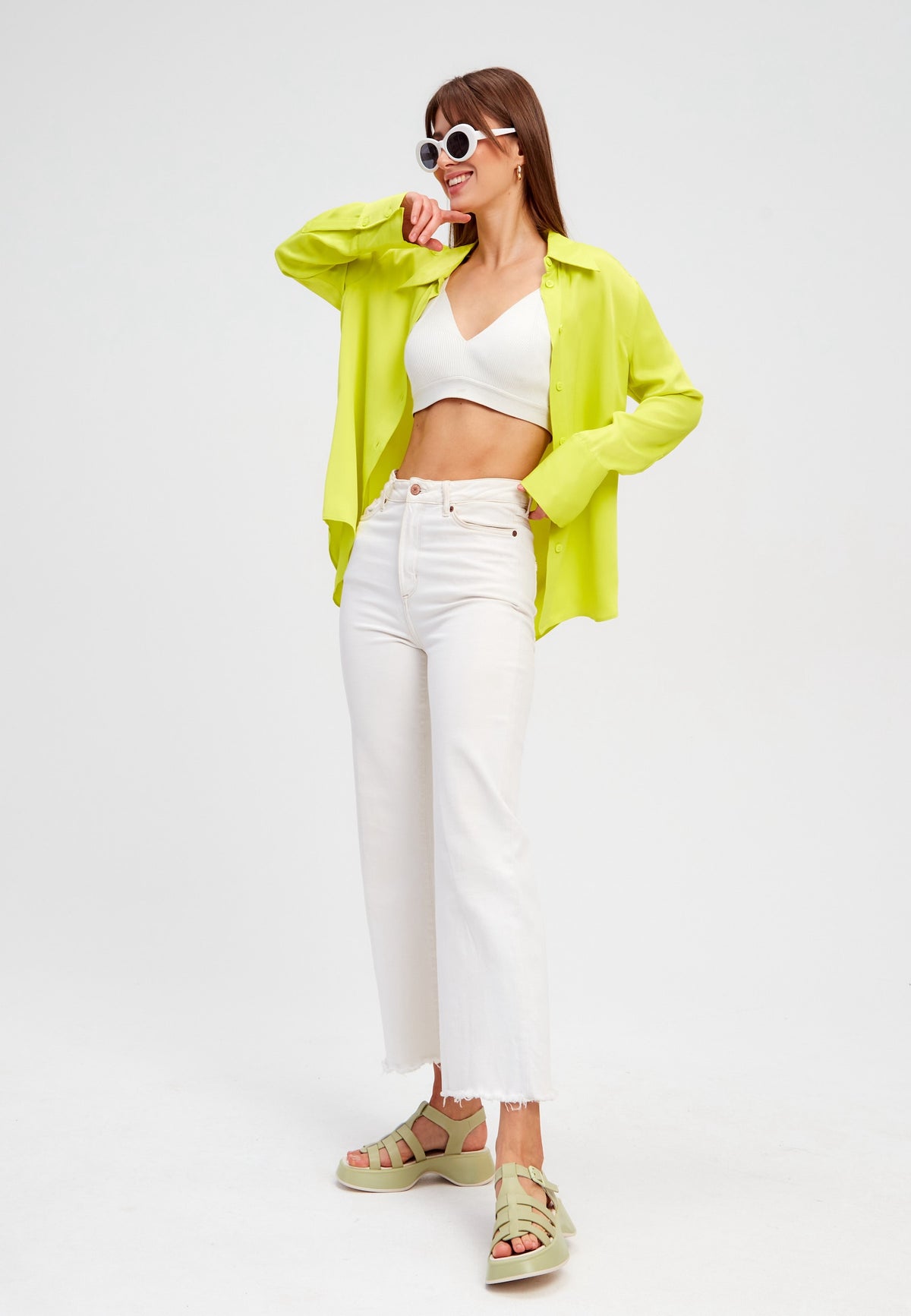 Skórzane sandały na platformie Joanna - Zielony