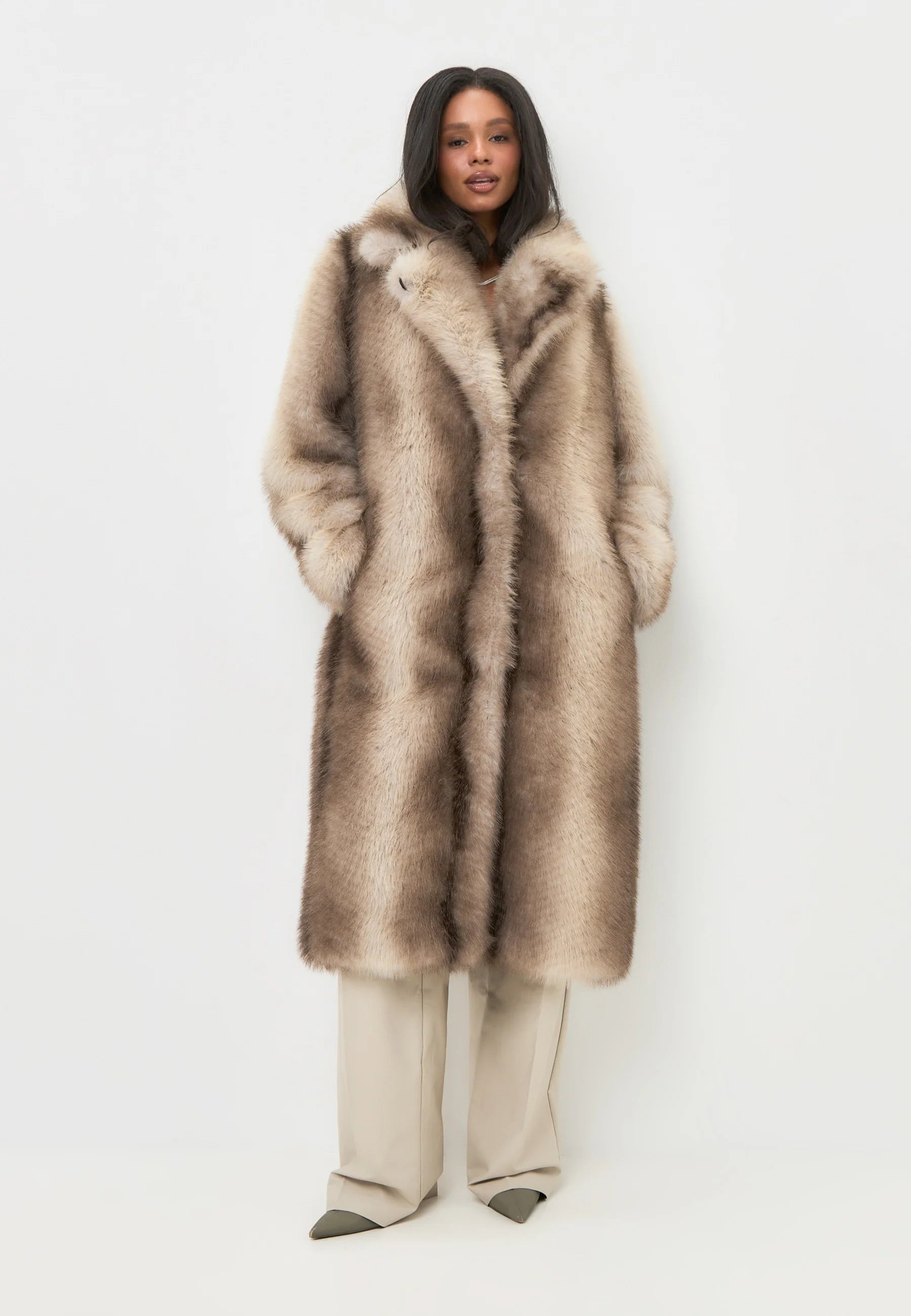 Luxurious Faux Fur Coat Natalie  - Brown